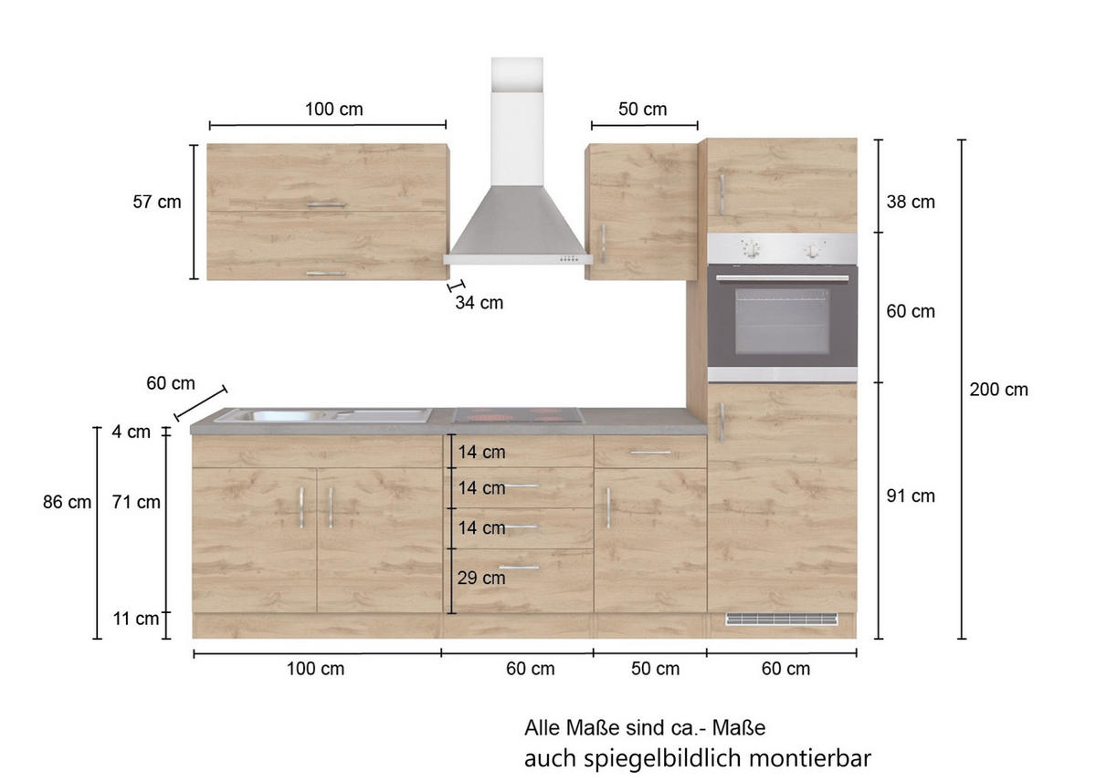 KÜCHENLEERBLOCK   in Anthrazit  - Eichefarben/Anthrazit, MODERN, Holzwerkstoff (270/200/60cm) - Held