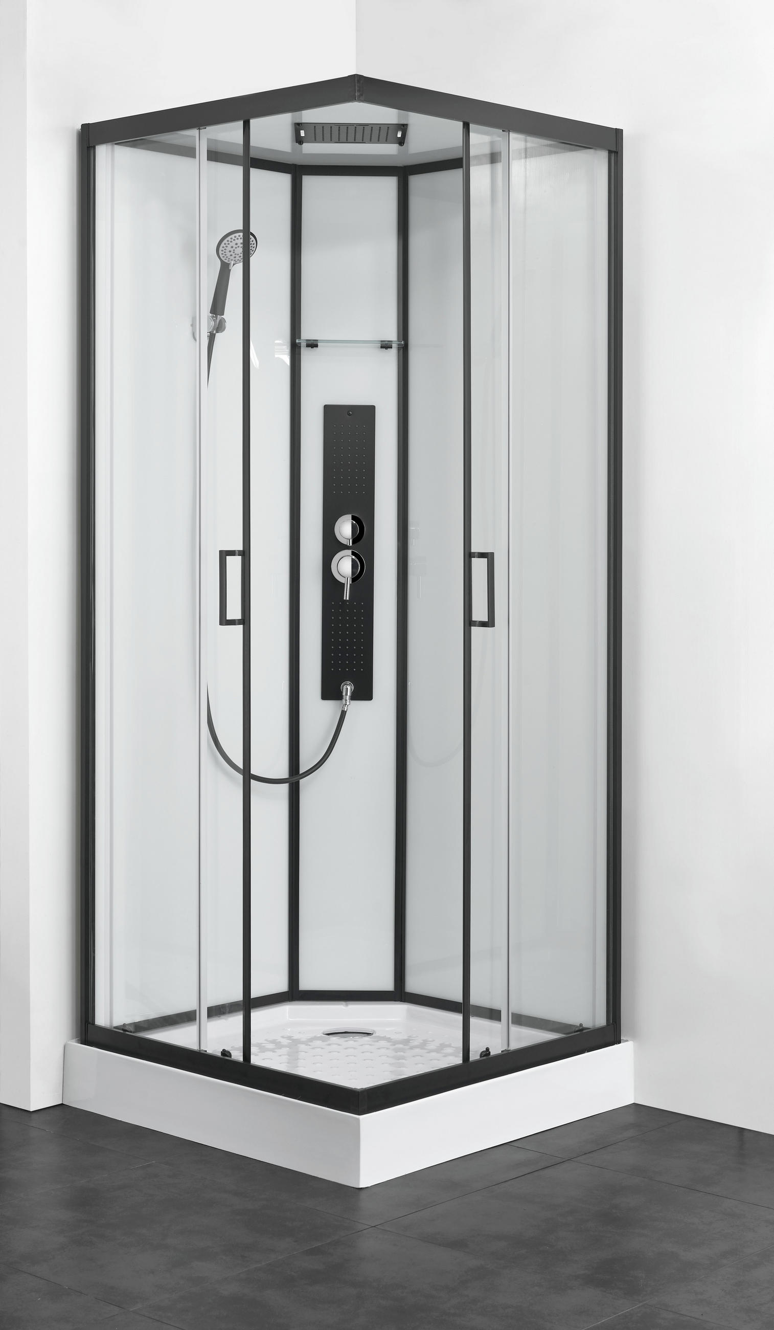 SPRCHOVÝ KOUT černá, průhledné  - černá/průhledné, Moderní, sklo (90/90/225cm) - Sanotechnik