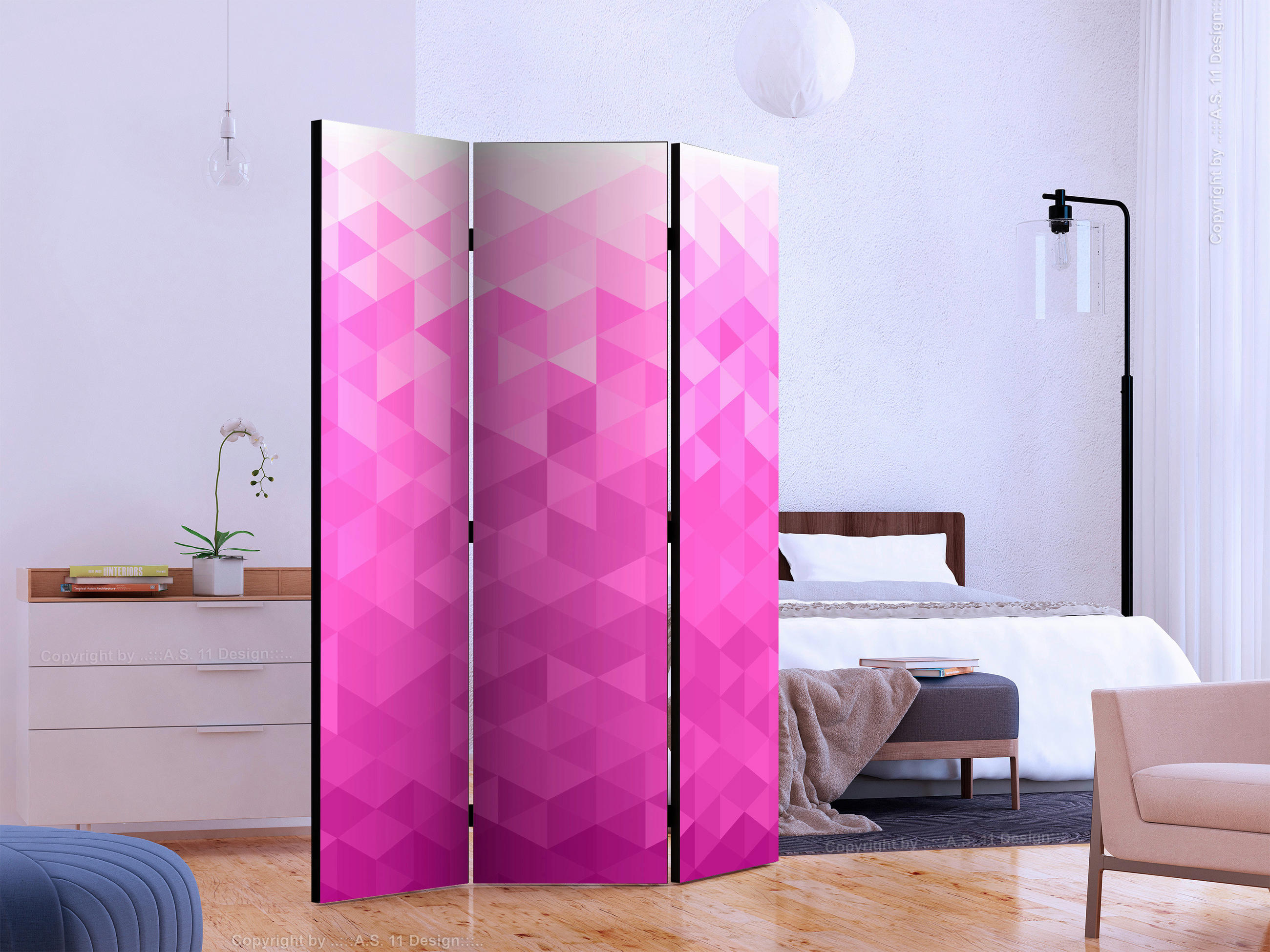 SKÄRMVÄGG  i trä, textil  vit, pink  - vit/pink, Basics, trä/textil (135/172/3cm) - artgeist