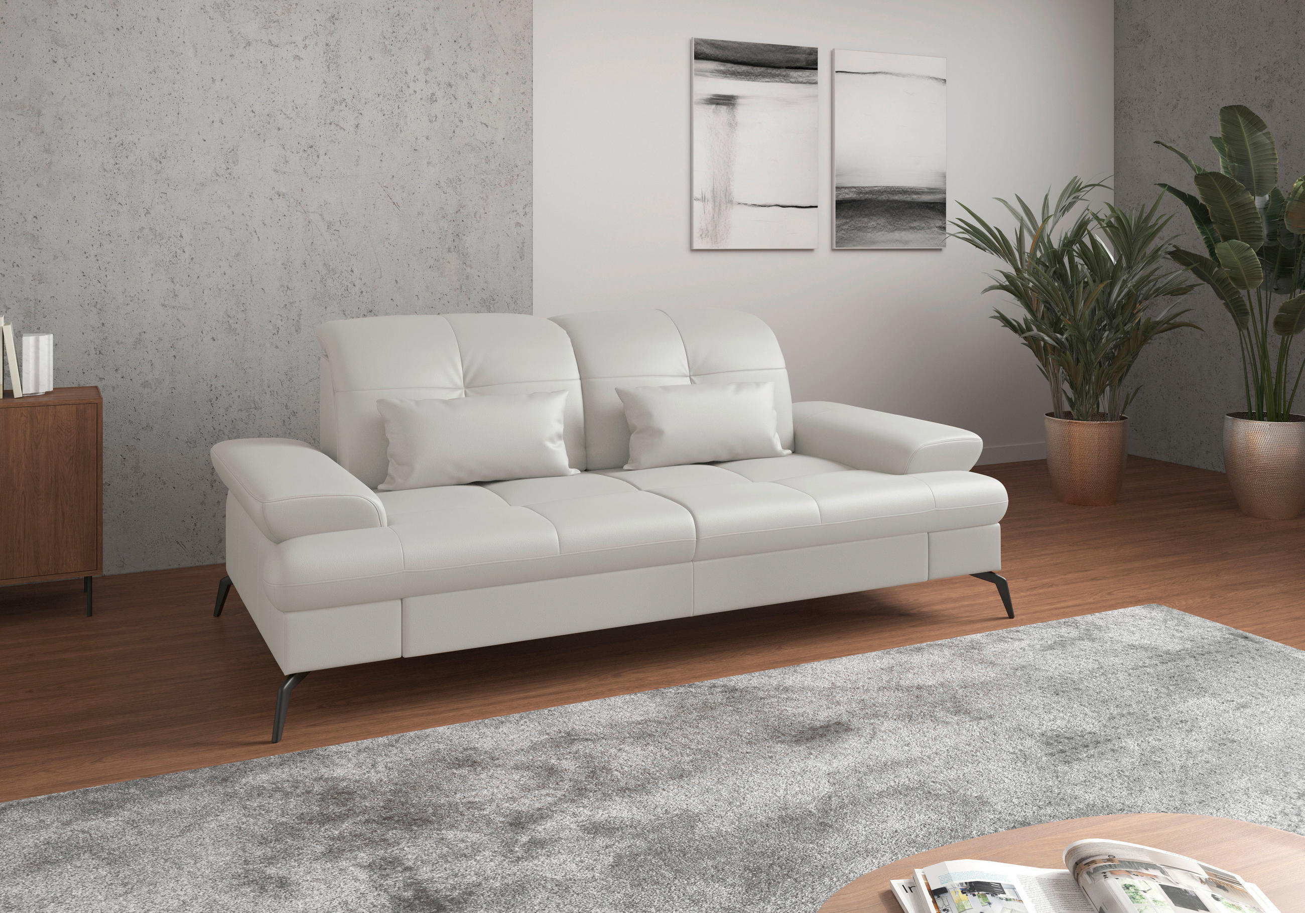 3-SITZER-SOFA in Echtleder Weiss  - Weiss/Schwarz, Konventionell, Leder/Metall (212/90/122cm) - Sit & More