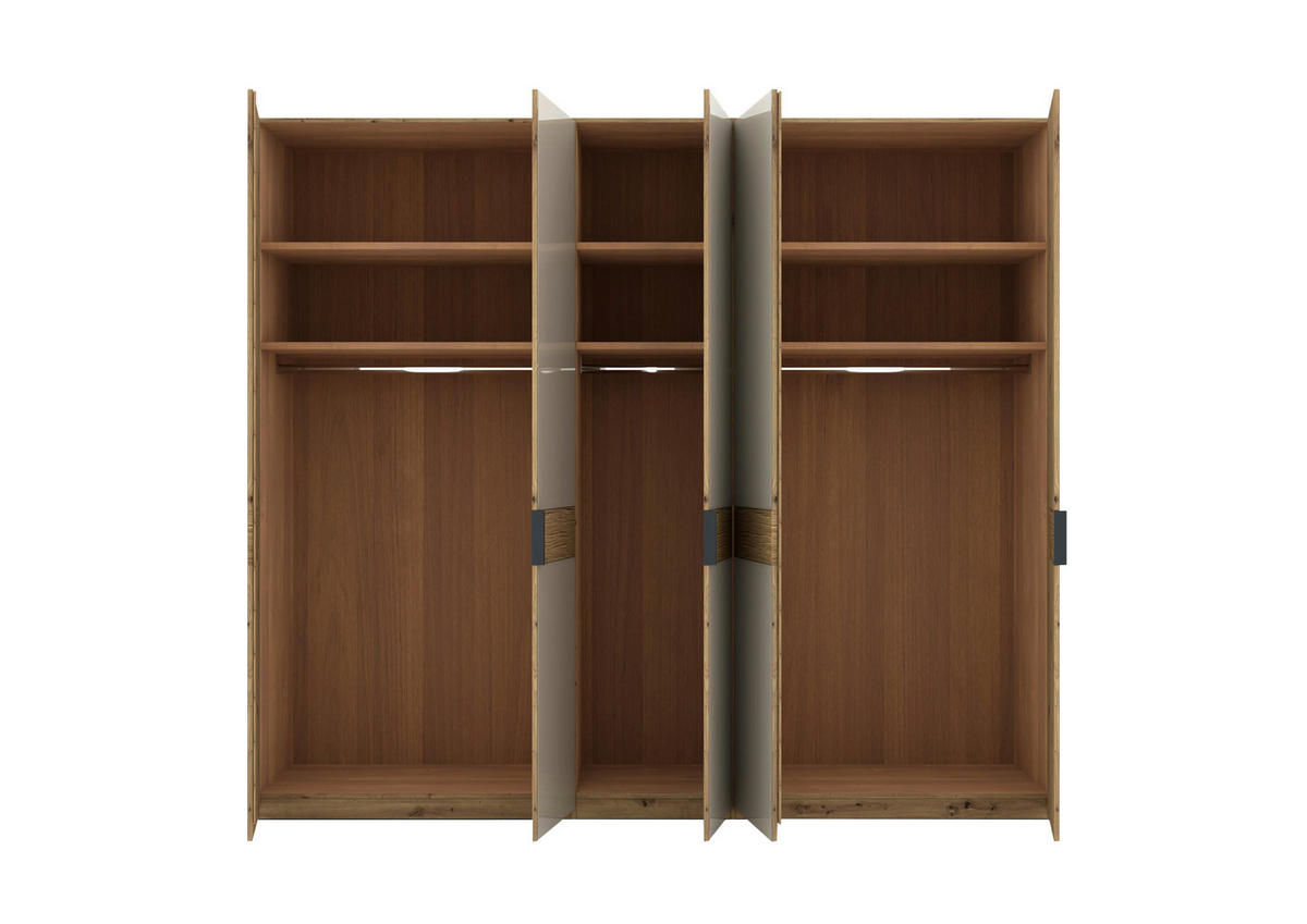 DREHTÜRENSCHRANK 250/216/58 cm,  in Champagner, Eiche Bianco, 5 Tür(en)  - Schieferfarben/Eiche Bianco, Design, Glas/Holz (250/216/58cm) - Musterring