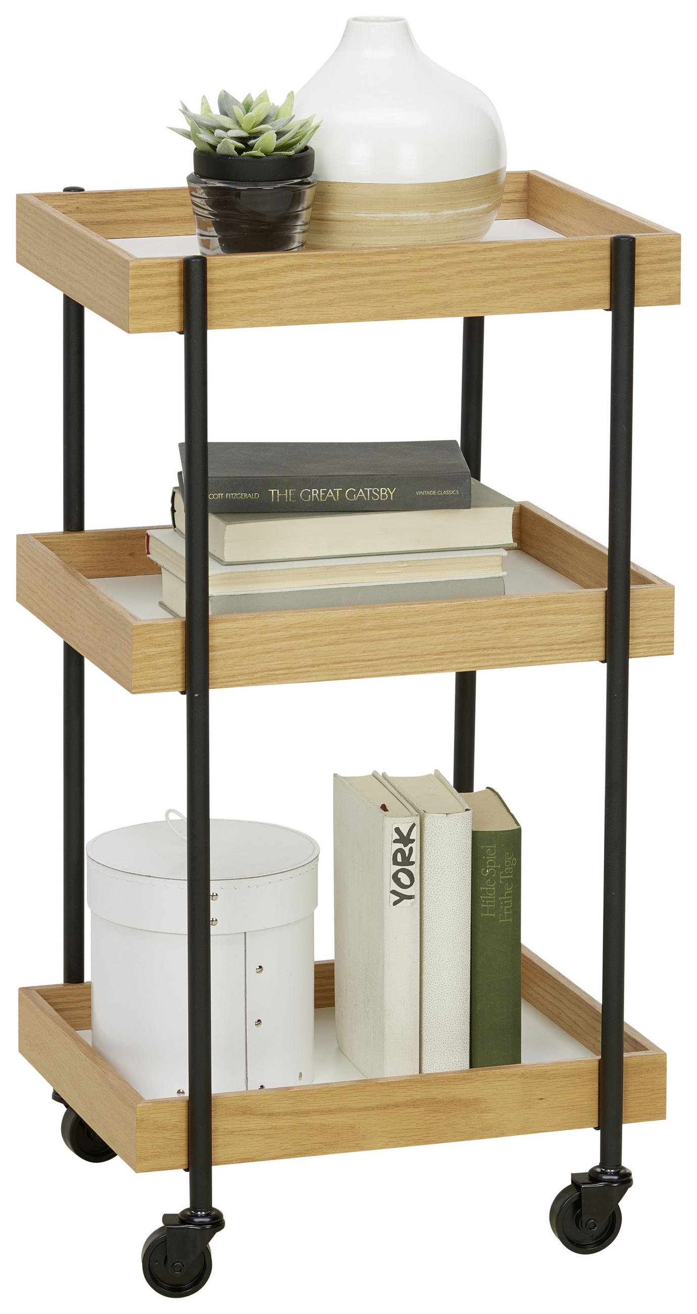 Servierwagen in Naturfarben, Schwarz, Weiß