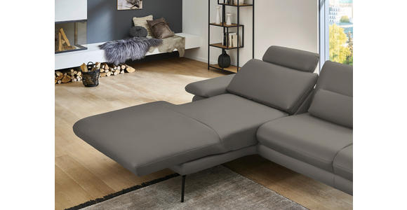 ECKSOFA in Echtleder Hellgrau 180/310 cm - Hellgrau/Schwarz, Design, Leder/Metall (180/310cm) - Dieter Knoll