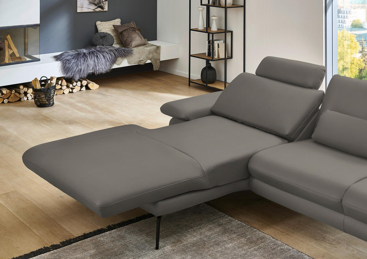 ECKSOFA in Echtleder Hellgrau  - Hellgrau/Schwarz, Design, Leder/Metall (180/310cm) - Dieter Knoll