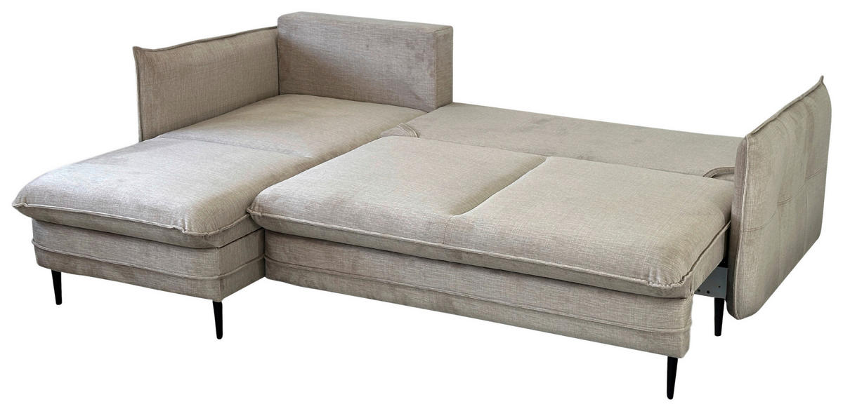 ECKSOFA in Flachgewebe Beige  170/235 cm  - Beige/Schwarz, Design, Holz/Kunststoff (170/235cm) - MID.YOU