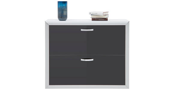 SCHUHSCHRANK Schwarz, Weiß, Alufarben - Chromfarben/Schwarz, Design, Glas/Metall (109/88/32cm) - Dieter Knoll