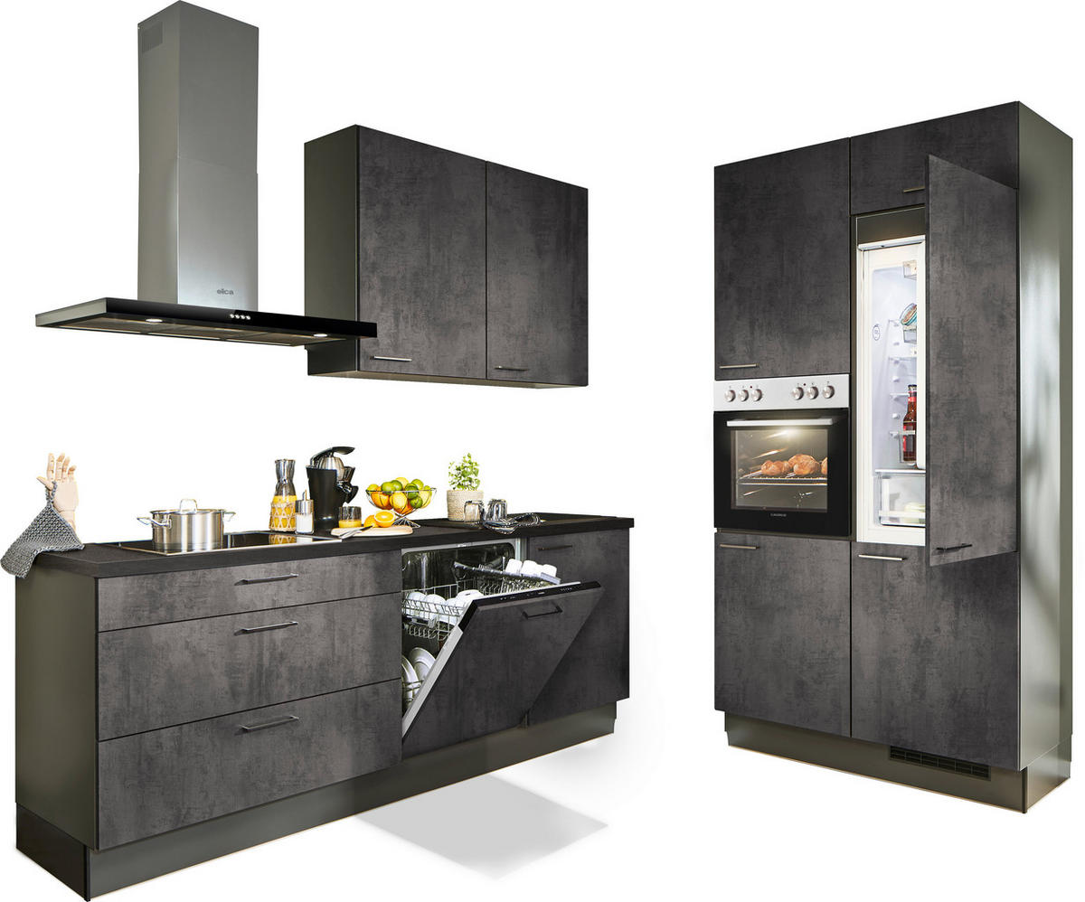 ECKKÜCHE 220/120 cm  in Graphitfarben, Schwarz  - Schwarz/Graphitfarben, Design, Holzwerkstoff/Metall (220/120cm) - Xora