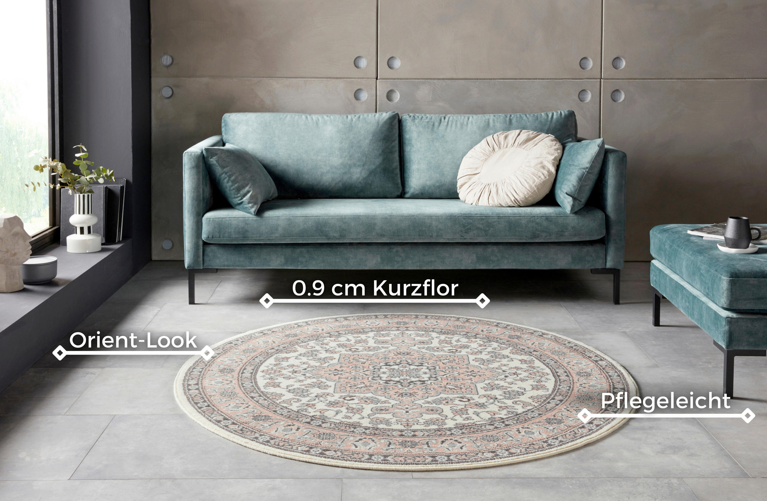 VINTAGE-TEPPICH 160 cm Mirkan Hellrosa, Creme  - Hellrosa/Creme, Basics, Kunststoff/Textil (160cm) - Hanse Home