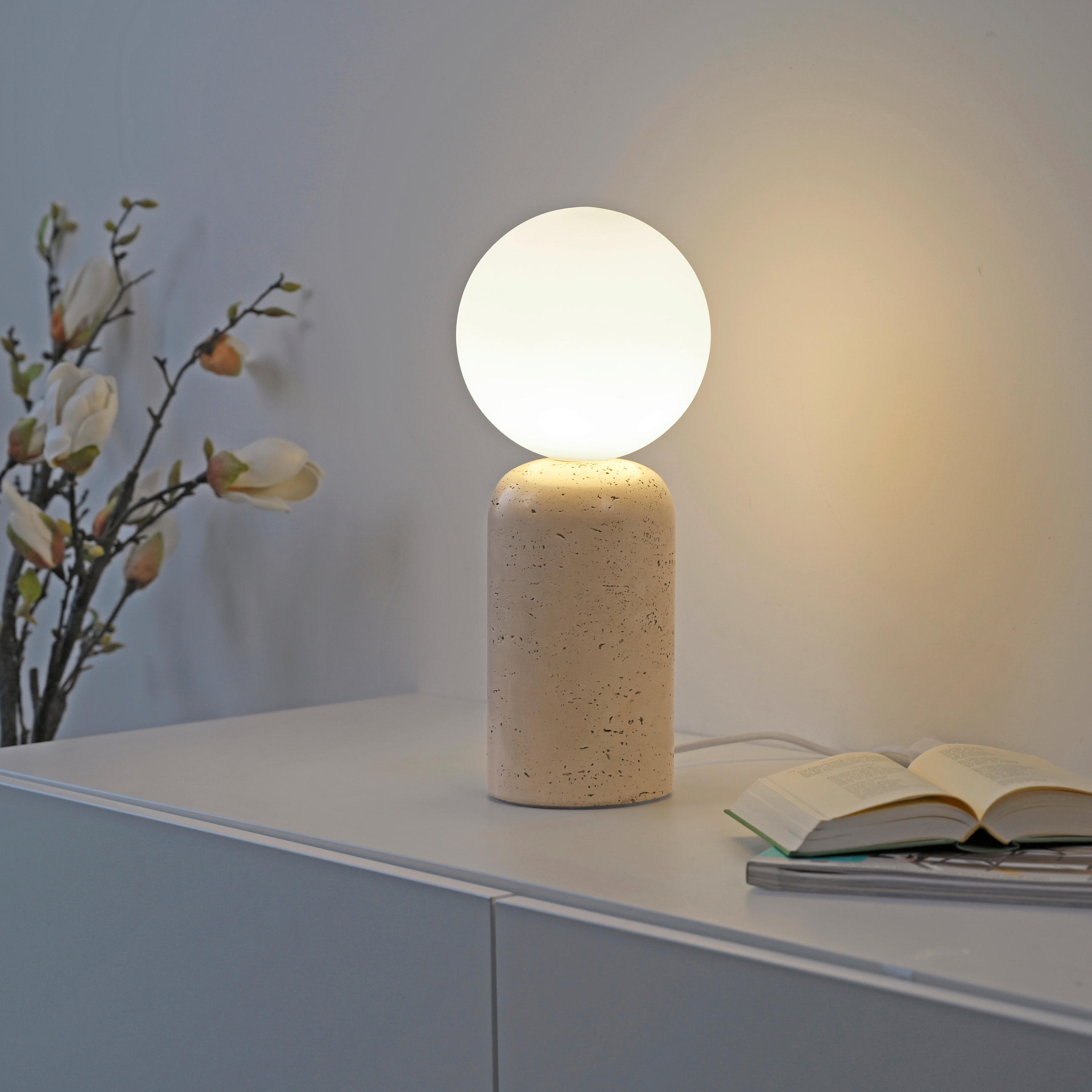 LED-TISCHLEUCHTE 14/14/35 cm   - Creme, Design, Glas/Kunststoff (14/14/35cm) - Schöner Wohnen