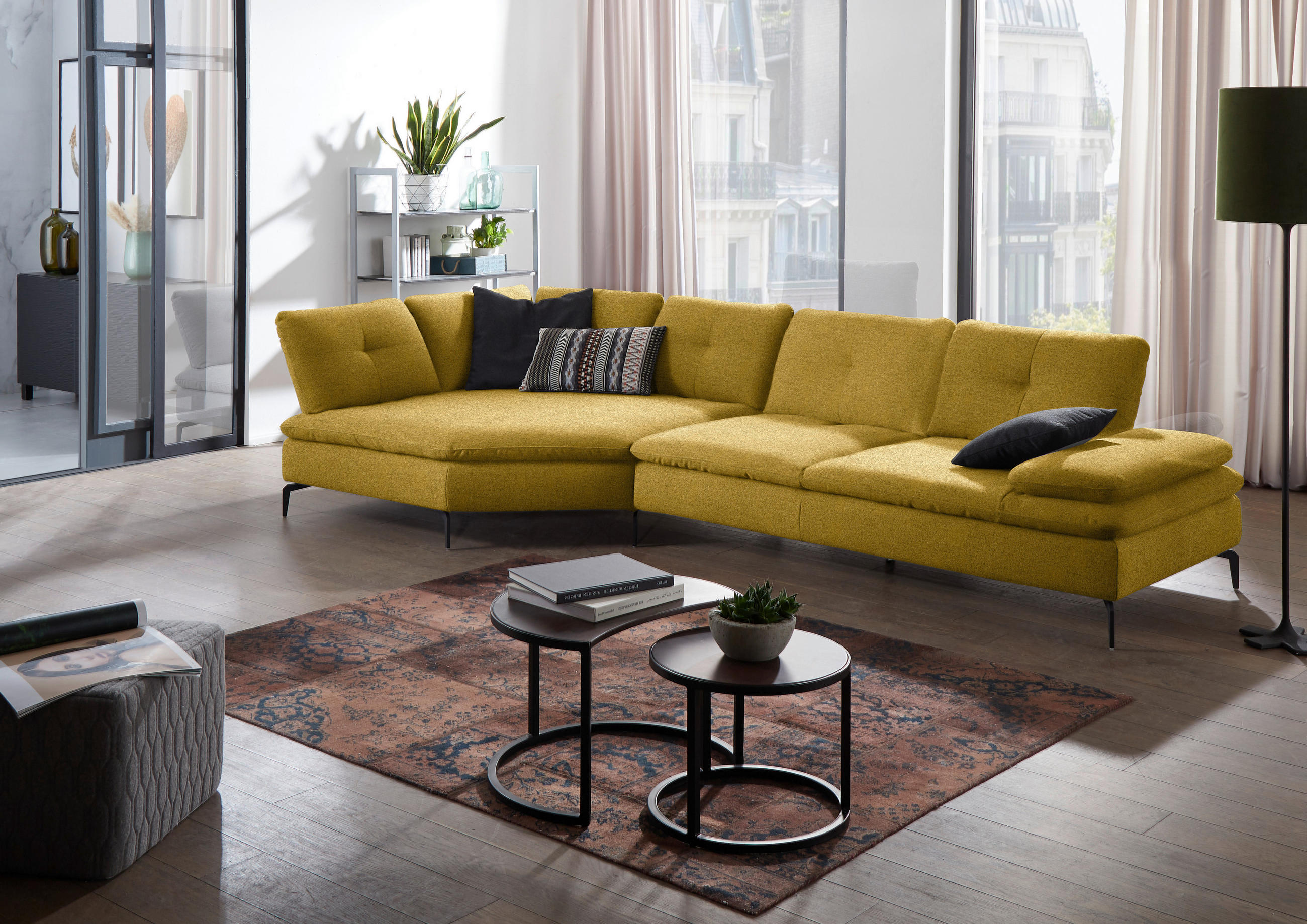 ECKSOFA in Flachgewebe Hellgrün  - Schwarz/Hellgrün, Design, Textil/Metall (157/344cm) - Chilliano