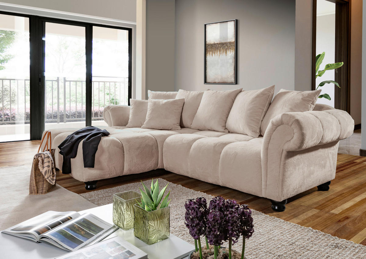 HÖRNSOFFA i plysch beige  - beige/mörkbrun, Klassisk, trä/textil (190/288cm) - MID.YOU