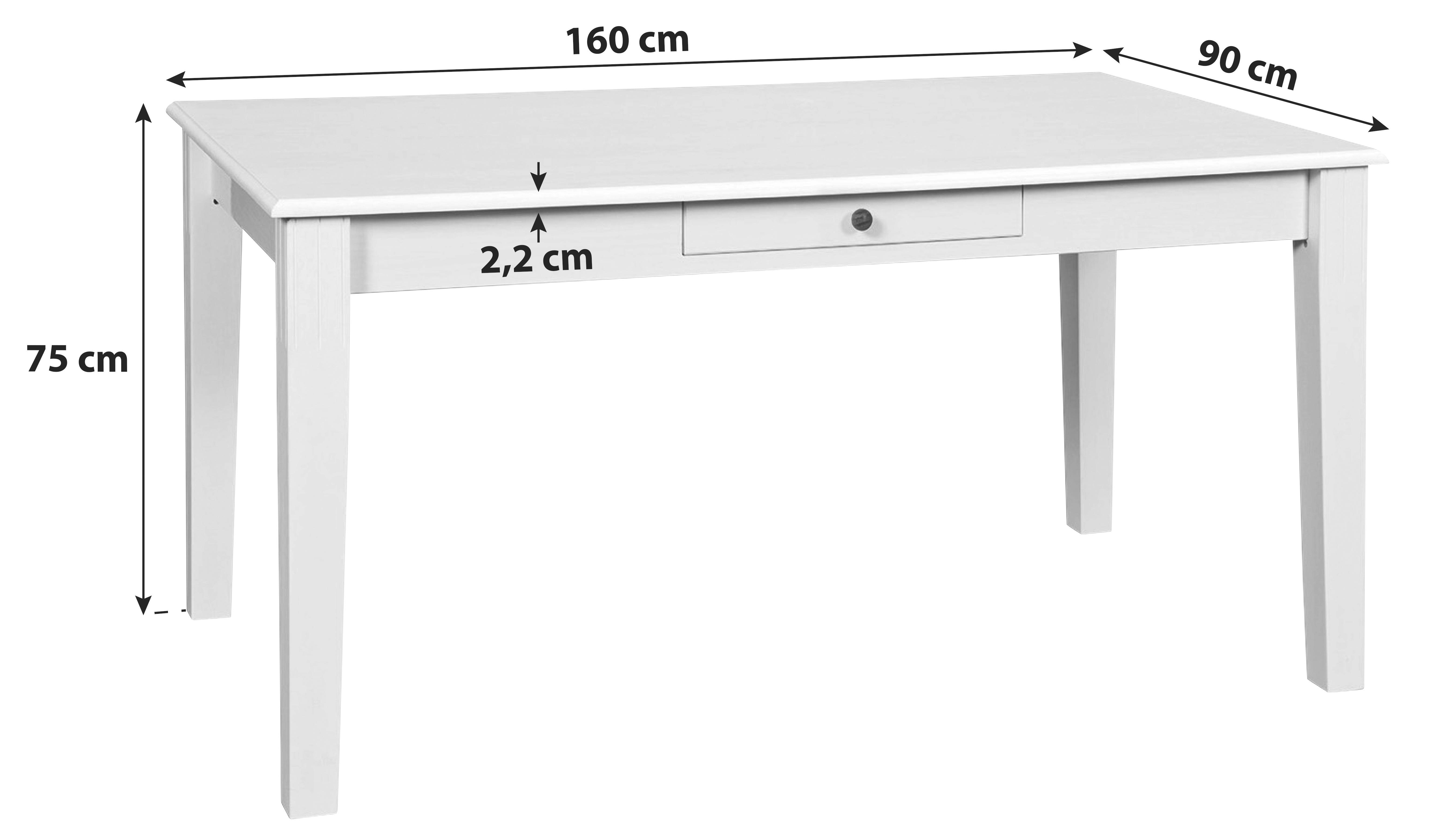 ESSTISCH Kiefer vollmassiv rechteckig Weiß  - Weiß, Basics, Holz (160/90/75cm) - MID.YOU