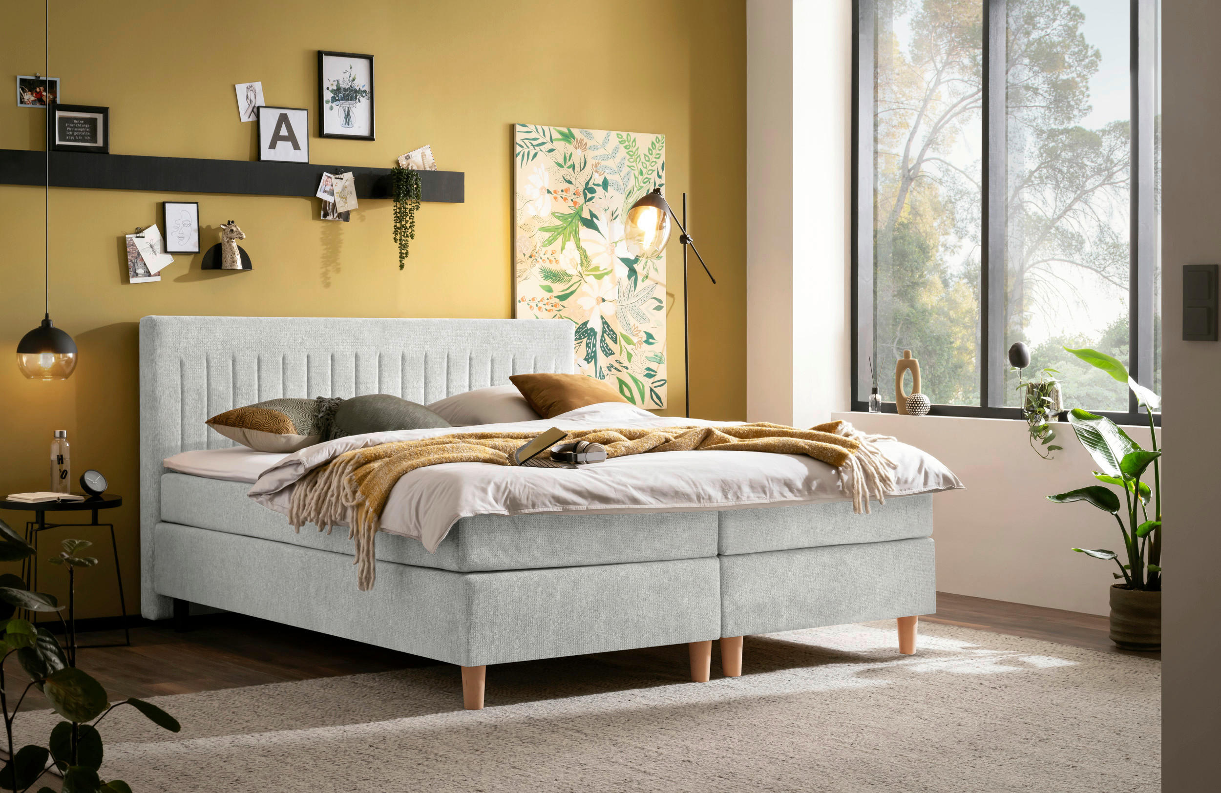 BOXSPRINGBETT 180/200 cm  in Graubraun  - Graubraun/Buchefarben, Basics, Holz/Textil (180/200cm) - Boxxx