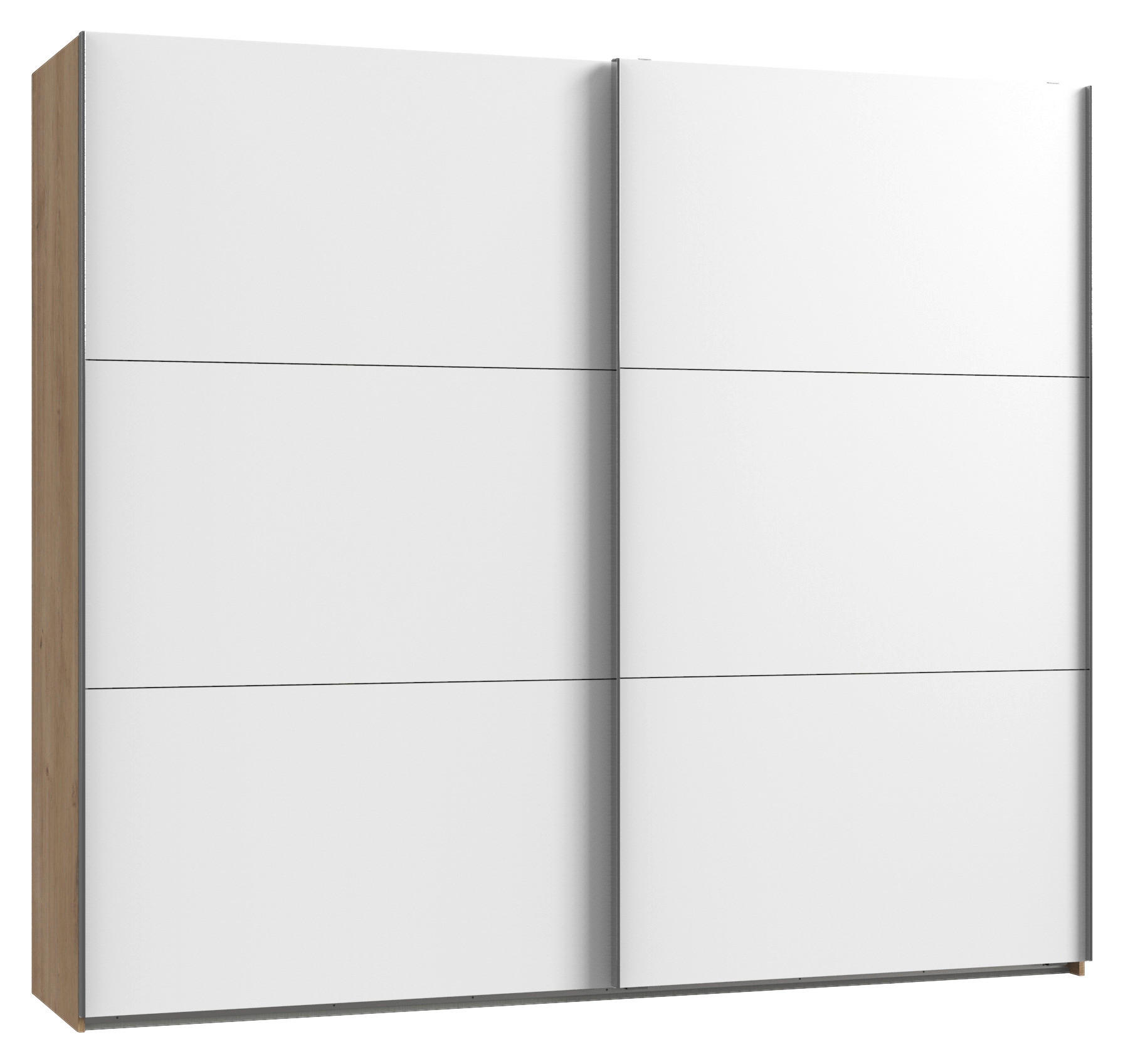 SCHWEBETÜRENSCHRANK 150/216/65 cm 2-türig Weiß, Plankeneiche  - Chromfarben/Plankeneiche, MODERN, Holzwerkstoff/Metall (150/216/65cm) - MID.YOU