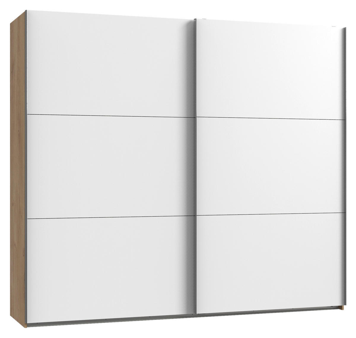 SCHWEBETÜRENSCHRANK 150/216/65 cm 2-türig Weiß, Plankeneiche  - Chromfarben/Plankeneiche, MODERN, Holzwerkstoff/Metall (150/216/65cm) - MID.YOU