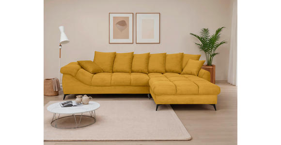 ECKSOFA Currygelb Cord Rückenkissen, Armlehnenkissen, Rücken echt  - Currygelb/Schwarz, KONVENTIONELL, Textil/Metall (332/231cm) - Carryhome