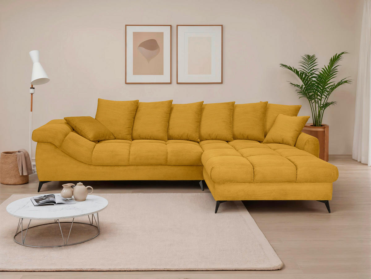 ECKSOFA Currygelb Cord Rückenkissen, Armlehnenkissen, Rücken echt  - Currygelb/Schwarz, KONVENTIONELL, Textil/Metall (332/231cm) - Carryhome