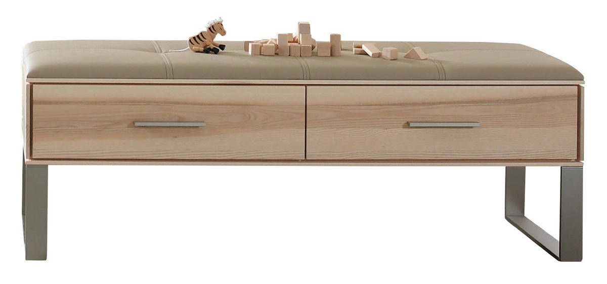 SITZBANK 127,2/44/44 cm Lederlook Taupe, Eschefarben Esche massiv Metall  - Taupe/Eschefarben, Design, Holz/Textil (127,2/44/44cm) - Valdera