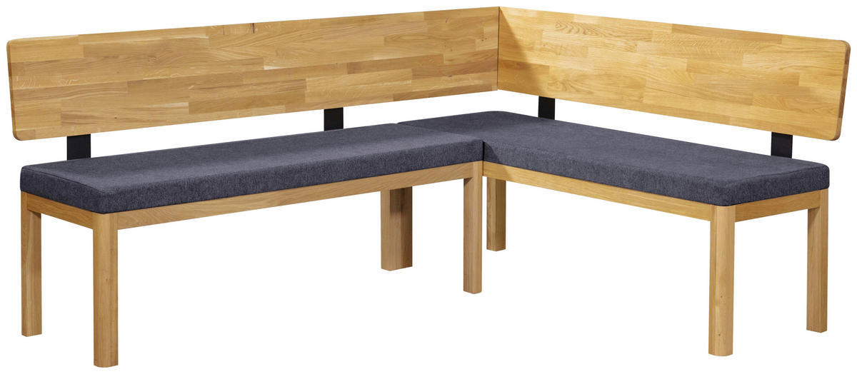 ECKBANK 195/155 cm Webstoff Eichefarben, Blau Eiche vollmassiv   - Blau/Eichefarben, KONVENTIONELL, Holz/Textil (195/155cm) - Linea Natura