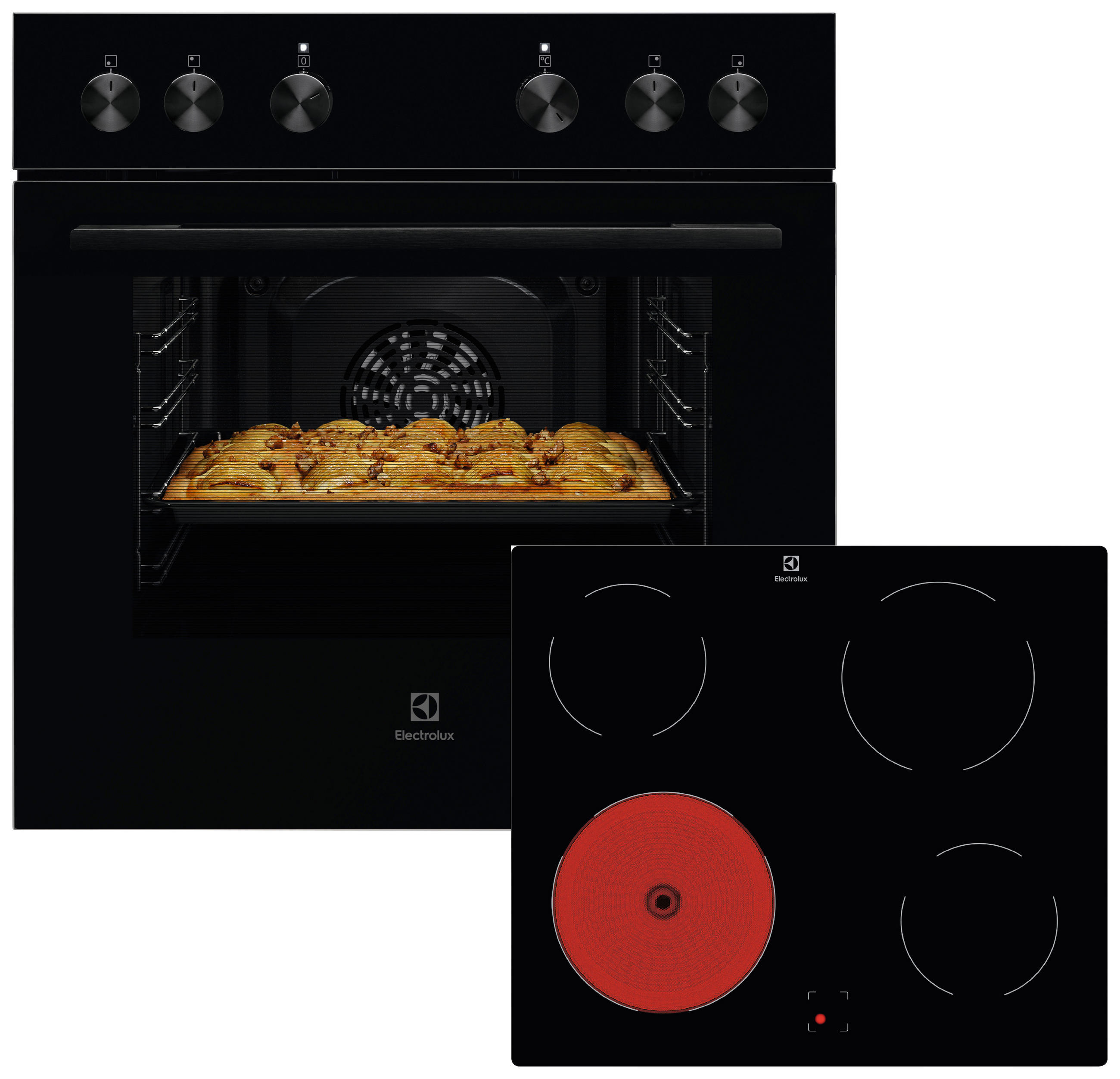 HERDSET ELXH1K1  - Edelstahlfarben/Schwarz, Basics, Glas/Metall (59,4/59,0/56,0cm) - Electrolux