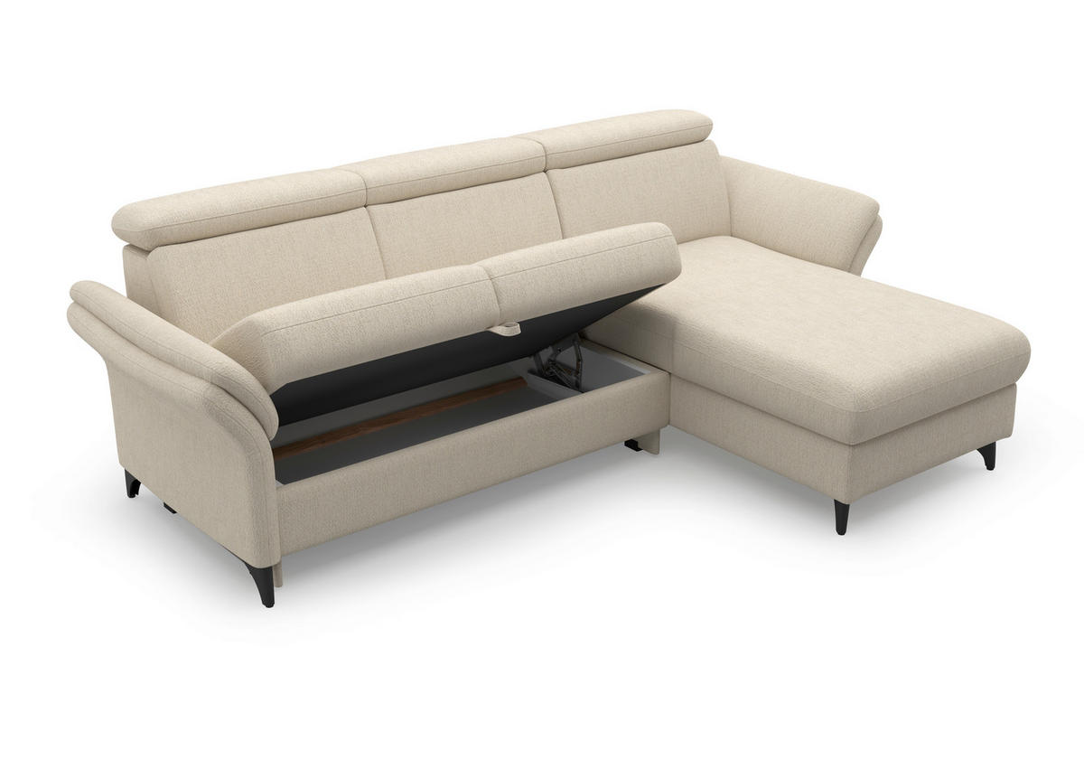 ECKSOFA GLENDALE E Sandfarben Chenille  - Sandfarben/Schwarz, KONVENTIONELL, Textil/Metall (253/166cm) - Sit & More