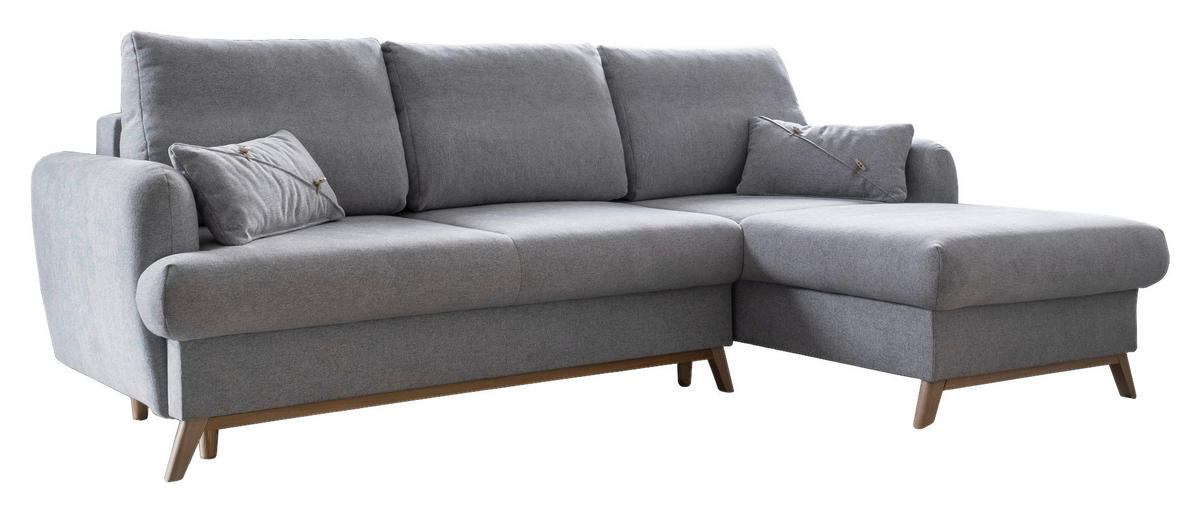 ECKSOFA in Chenille Hellgrau  - Hellgrau/Naturfarben, Holz/Textil (235/157cm) - MID.YOU