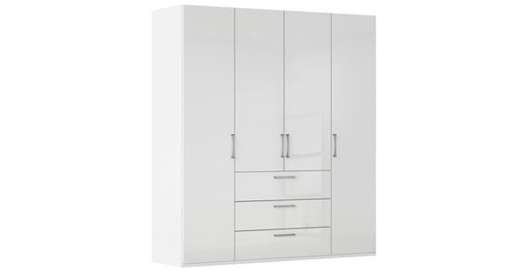 DREHTÜRENSCHRANK 201/235/61 cm,  in Weiß, Weiß Hochglanz, 4-türig  - Edelstahlfarben/Weiß Hochglanz, Basics, Holzwerkstoff/Metall (201/235/61cm) - Novel