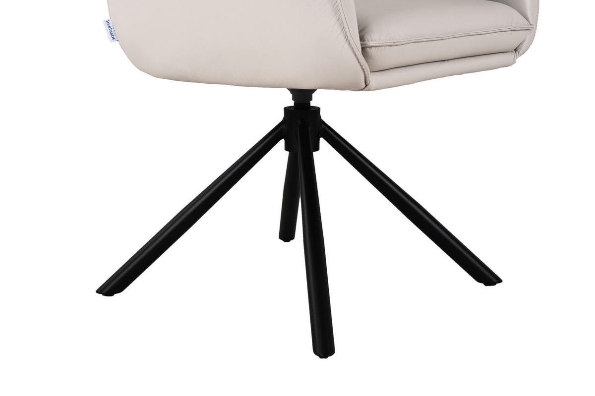 ARMLEHNSTUHL  Sitzfläche 360° drehbar, automatische Rückholfunktion  Echtleder  - Hellgrau/Schwarz, MODERN, Leder/Metall (64/90,5/64,5cm) - Livetastic
