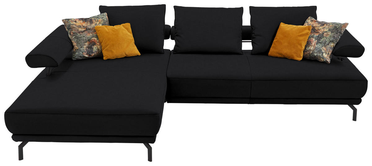 ECKSOFA in Echtleder Schwarz  - Schwarz, Design, Leder/Metall (224/305cm) - Dieter Knoll