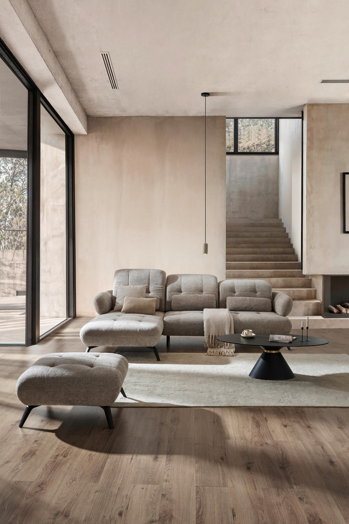 ECKSOFA in Chenille Taupe  180/282 cm  - Taupe/Schwarz, MODERN, Textil/Metall (180/282cm) - Novel