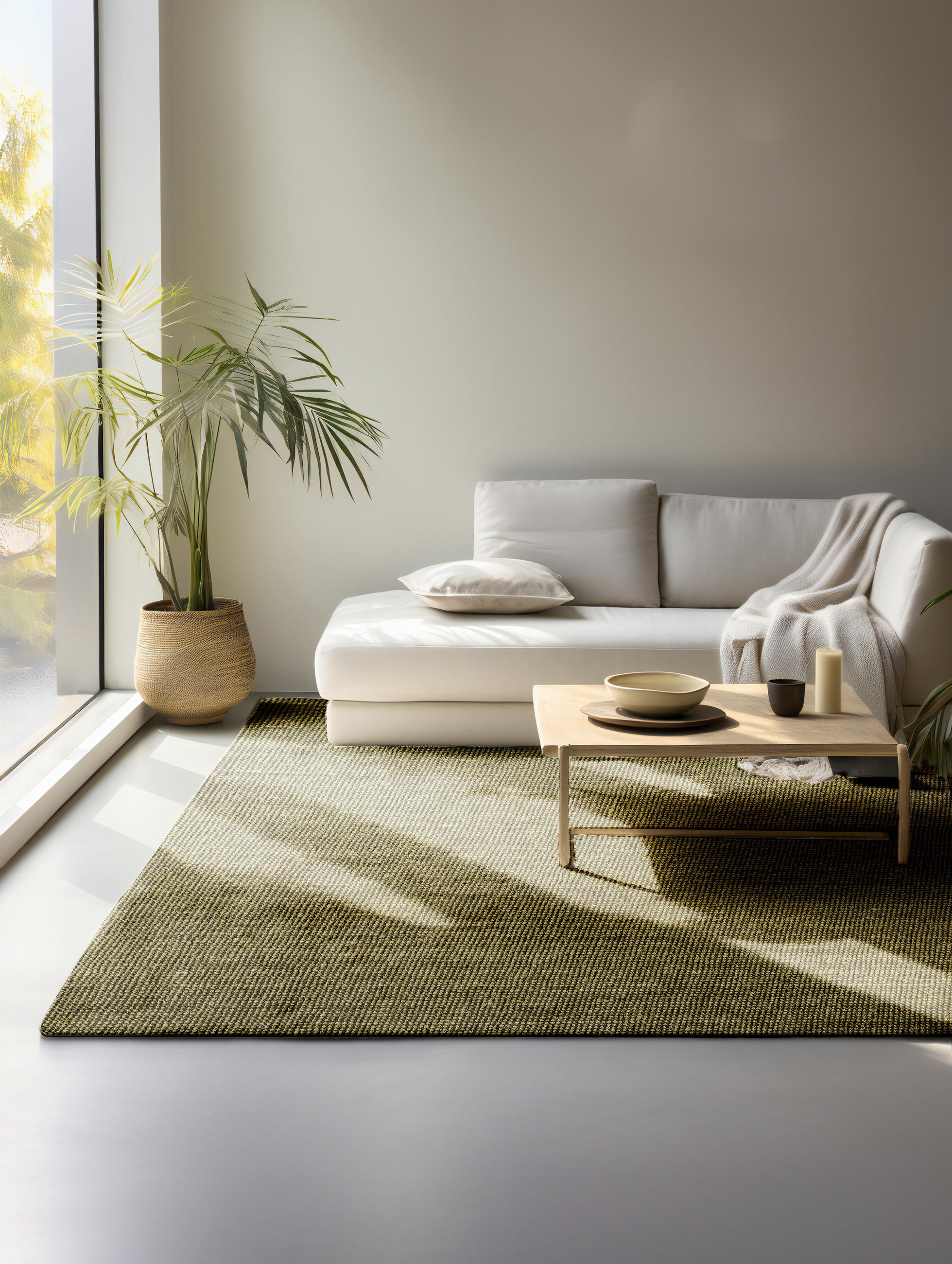 JUTETEPPICH 60/90 cm Bouclé Olivgrün  - Olivgrün, Basics, Textil (60/90cm)
