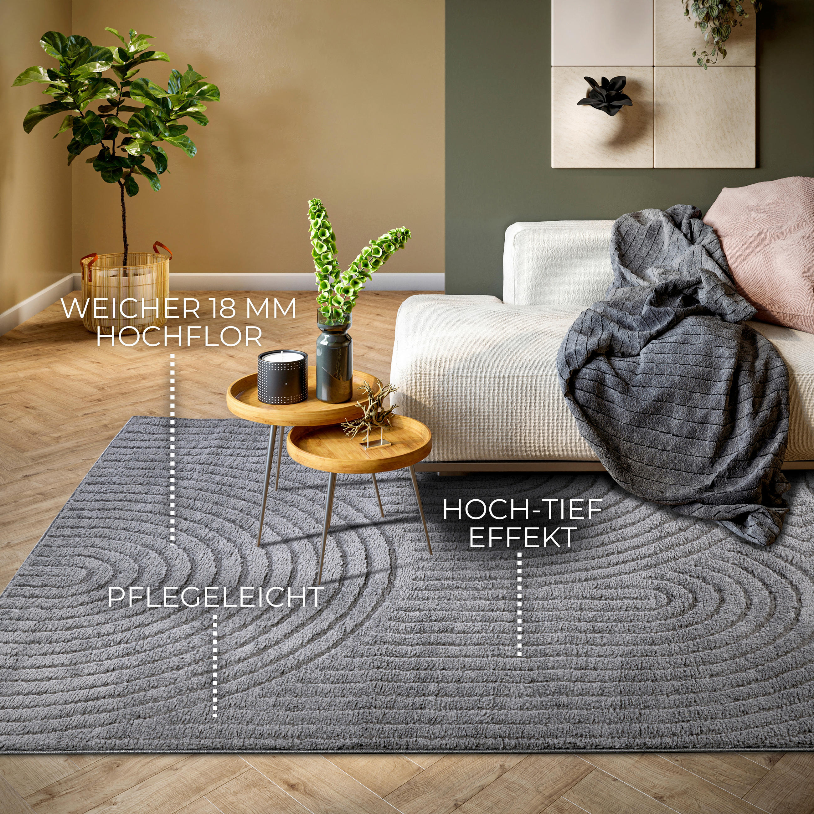 HOCHFLORTEPPICH 120/170 cm New York Anthrazit  - Anthrazit, Basics, Kunststoff/Textil (120/170cm) - Elle Decoration