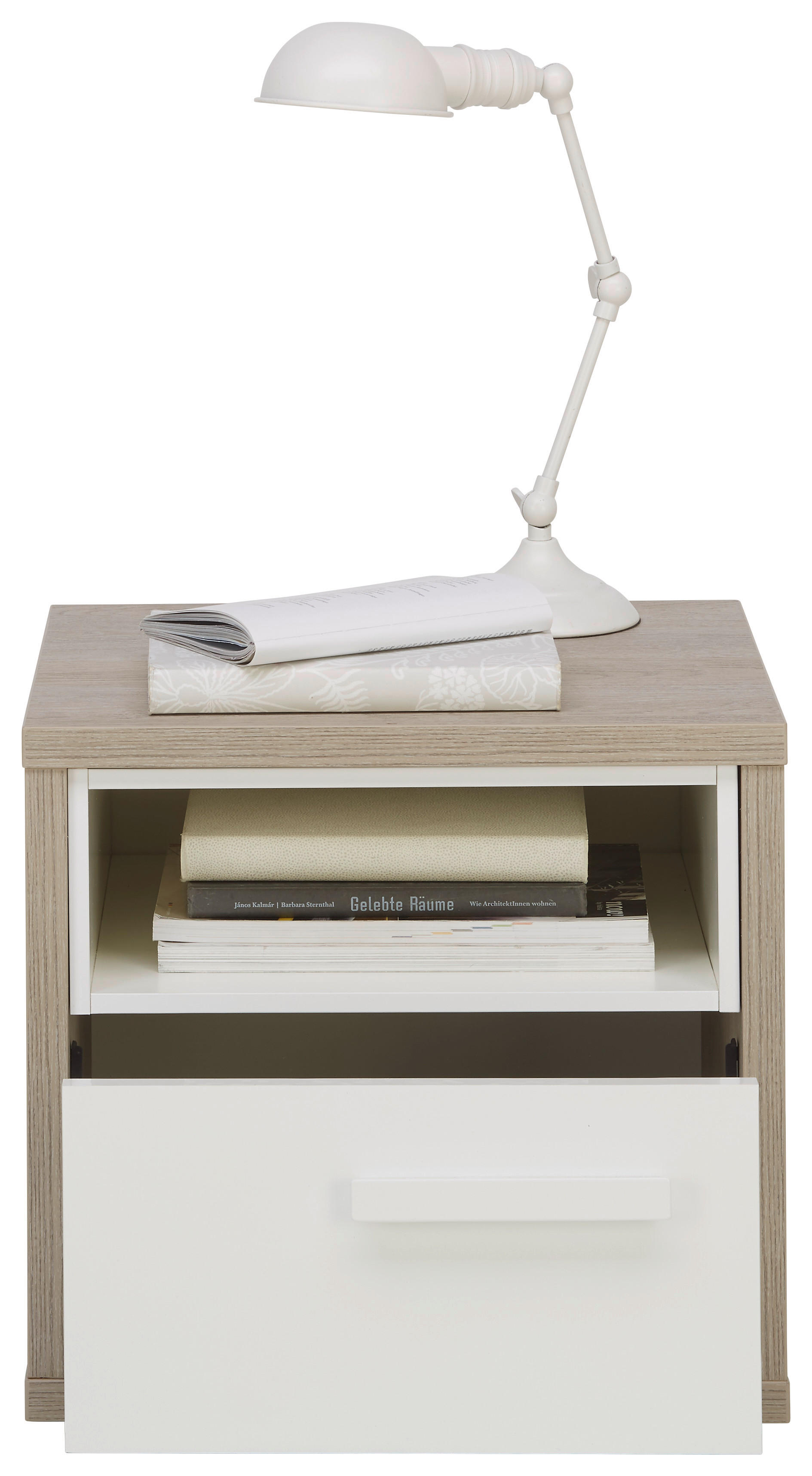 NOPTIERĂ in alb, culoare lemn stejar  - alb/culoare lemn stejar, Konventionell, material pe bază de lemn (45/42/40cm) - Xora