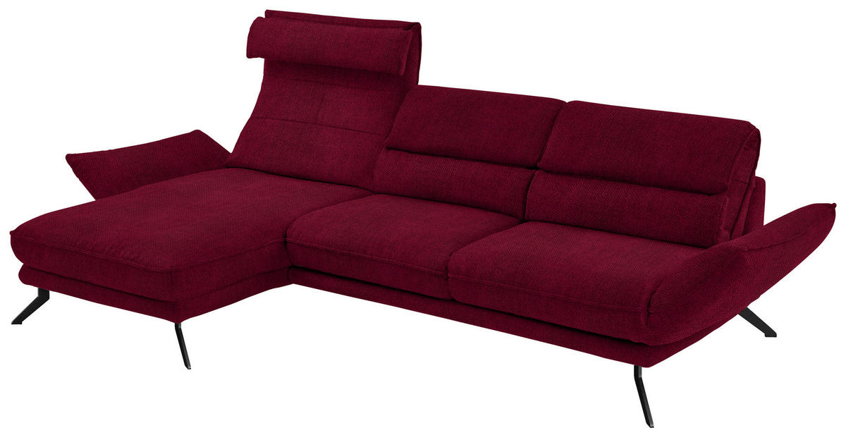 ECKSOFA in Velours Rot  - Rot/Schwarz, Design, Textil/Metall (153/283cm) - Valdera