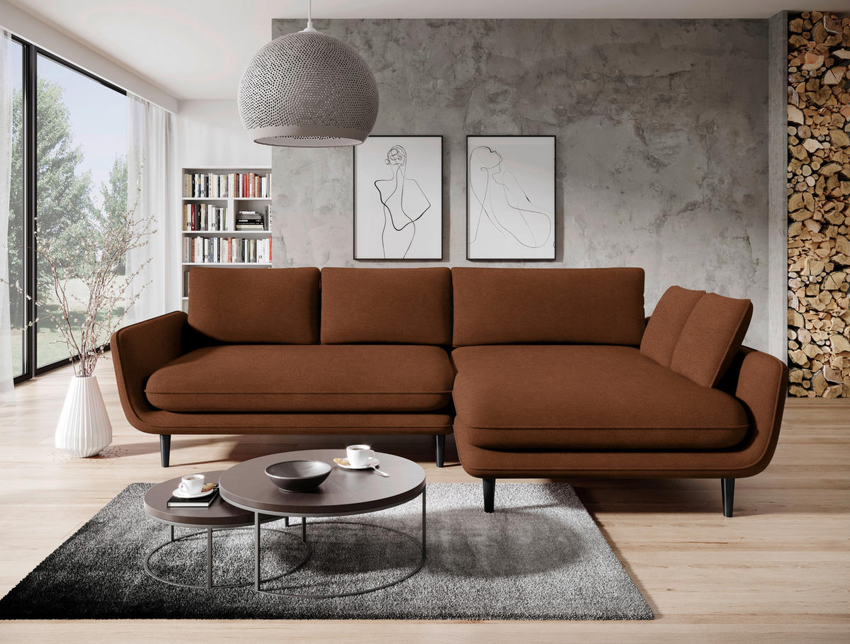 ECKSOFA in Velours Braun  260/167 cm  - Schwarz/Braun, Design, Holz/Textil (260/167cm) - Welnova