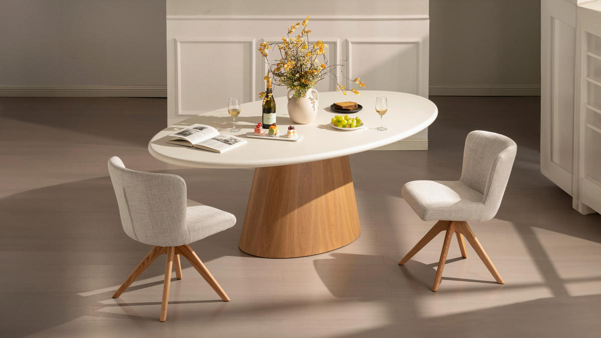 ESSTISCH 220/120/76 cm Echtholz, Nachbildung  Holz, Holzwerkstoff oval Weiß, Eichefarben  - Eichefarben/Weiß, Design, Holz/Holzwerkstoff (220/120/76cm) - VanDerken