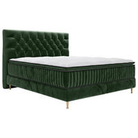 BOXSPRINGBETT 180/200 cm,  in Dunkelgrün, Matratze, gepolstertes Kopfteil, Topper, H3 = fest  - Dunkelgrün/Goldfarben, Design, Textil/Metall (180/200cm) - Boxxx