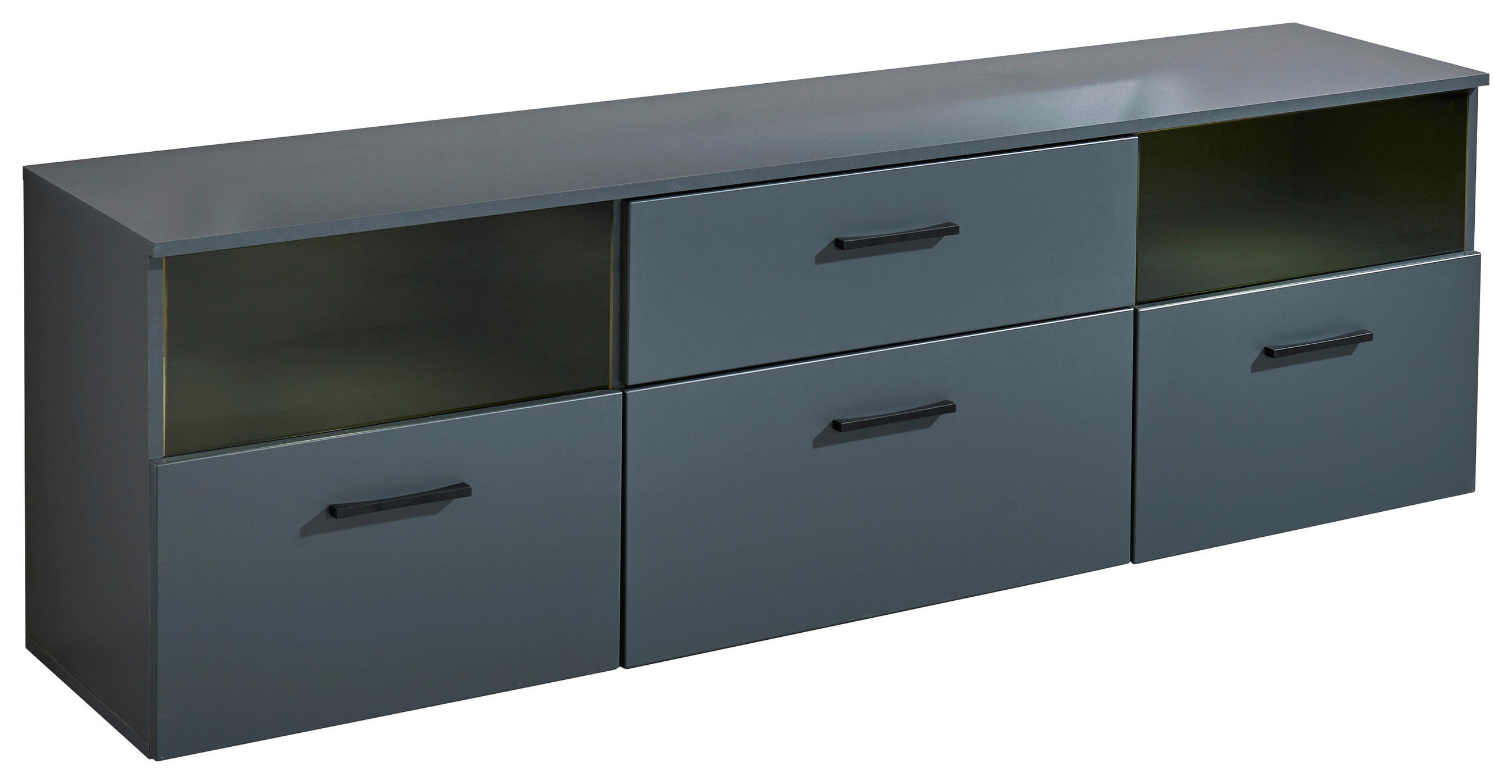 LOWBOARD  in 180/55/38 cm  - Anthrazit/Schwarz, Design, Glas/Holzwerkstoff (180/55/38cm) - MID.YOU