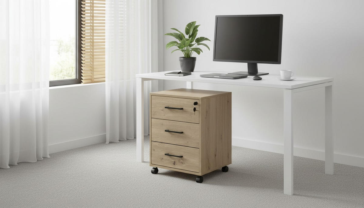 ROLLCONTAINER Eiche Artisan  - Schwarz/Eiche Artisan, MODERN, Holzwerkstoff/Kunststoff (43/56/42cm) - Livetastic