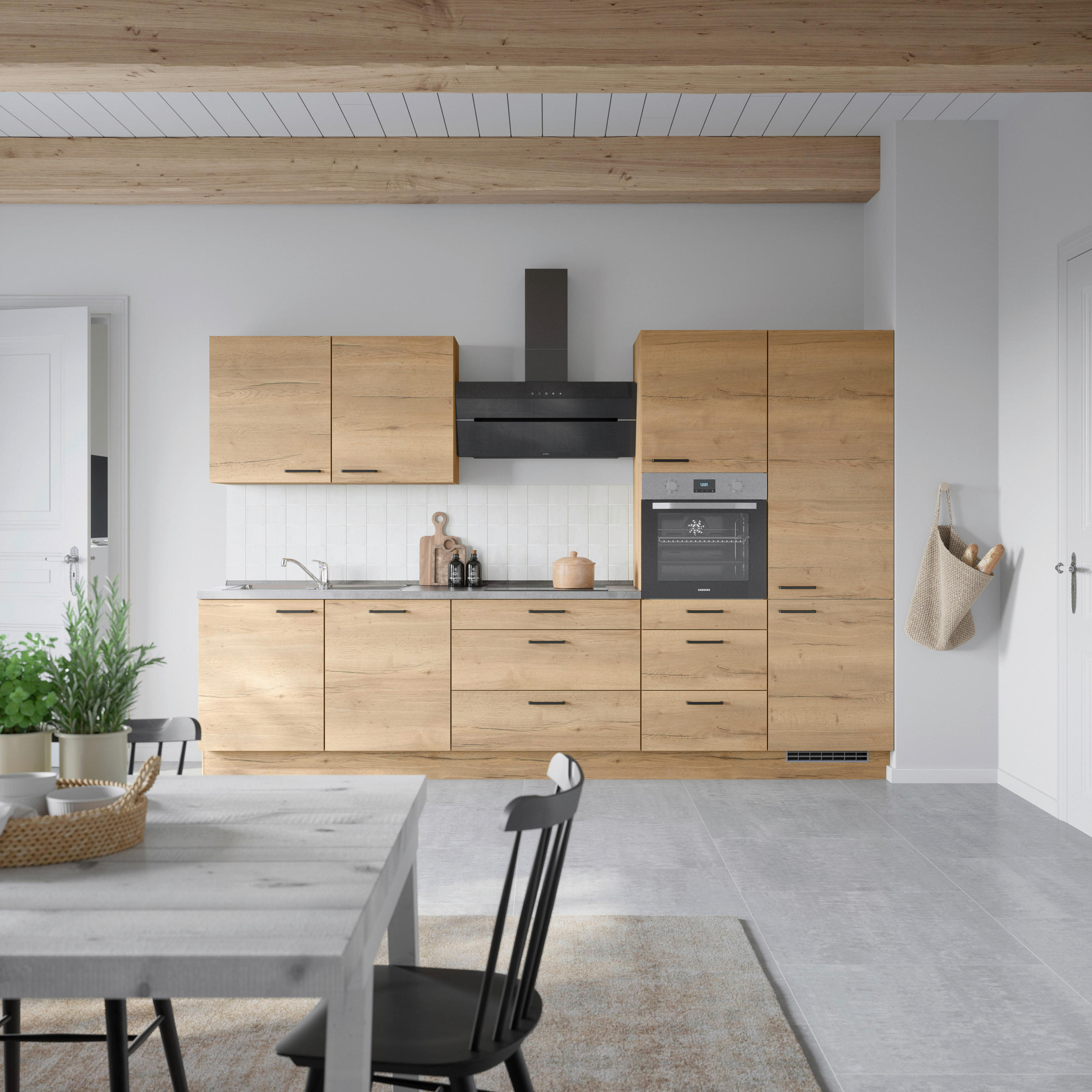 KÜCHENBLOCK Structura 330 cm  in Eichefarben, Schieferfarben  - Schieferfarben/Eichefarben, MODERN, Holzwerkstoff/Metall (330cm) - Nobilia