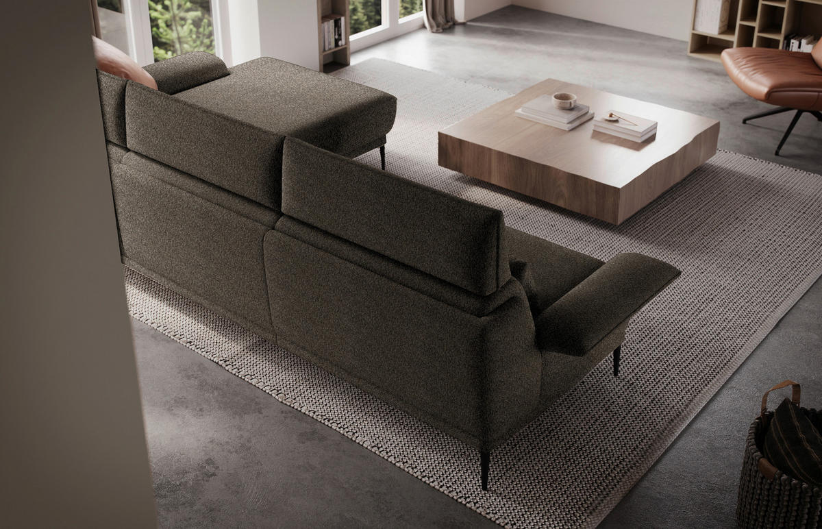 ECKSOFA in Bouclé Taupe  - Taupe/Schwarz, Design, Textil/Metall (330/186cm) - Johann Jakob
