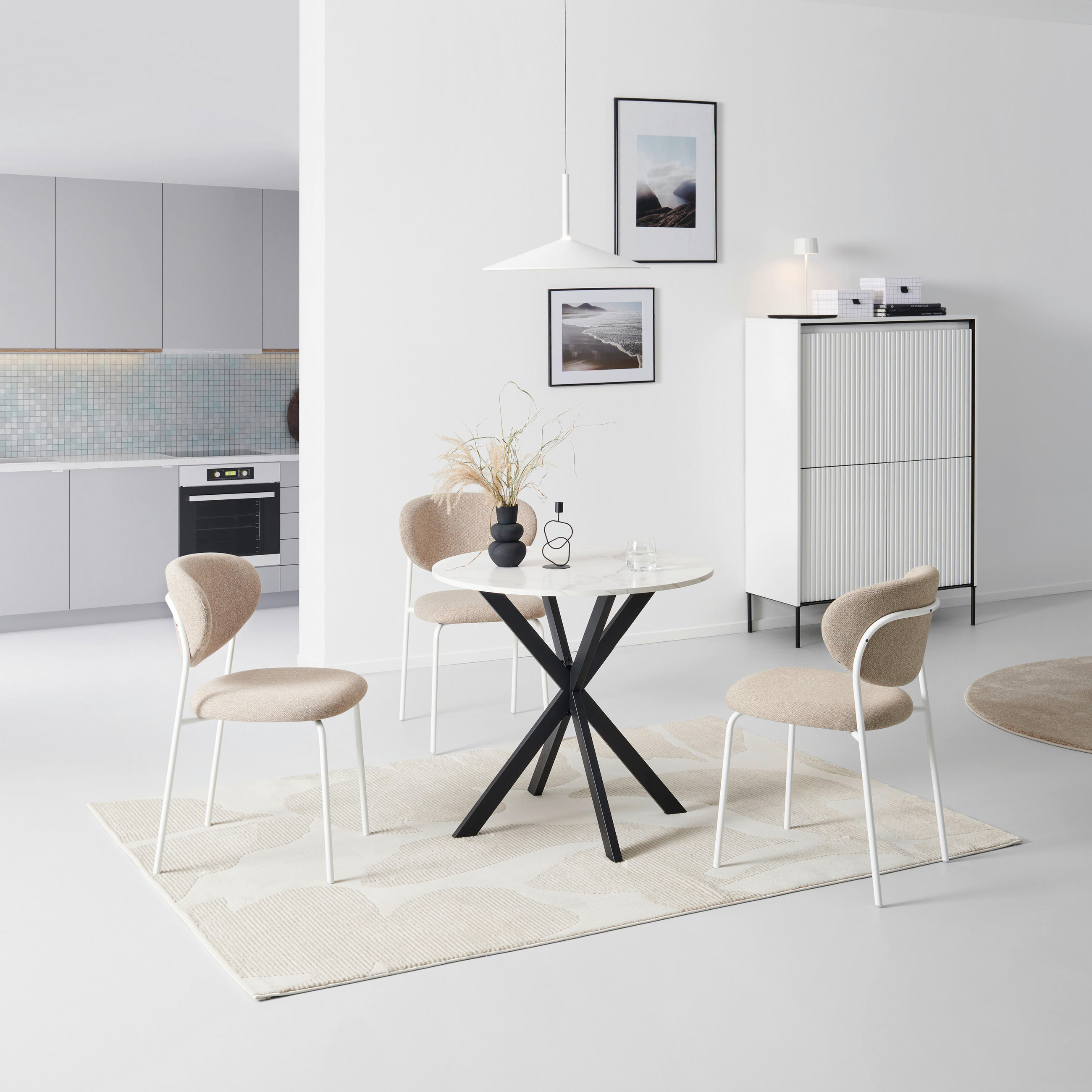 ESSTISCH in Metall, Holzwerkstoff 80/80/75 cm  - Schwarz/Weiß, MODERN, Holzwerkstoff/Metall (80/80/75cm) - MID.YOU