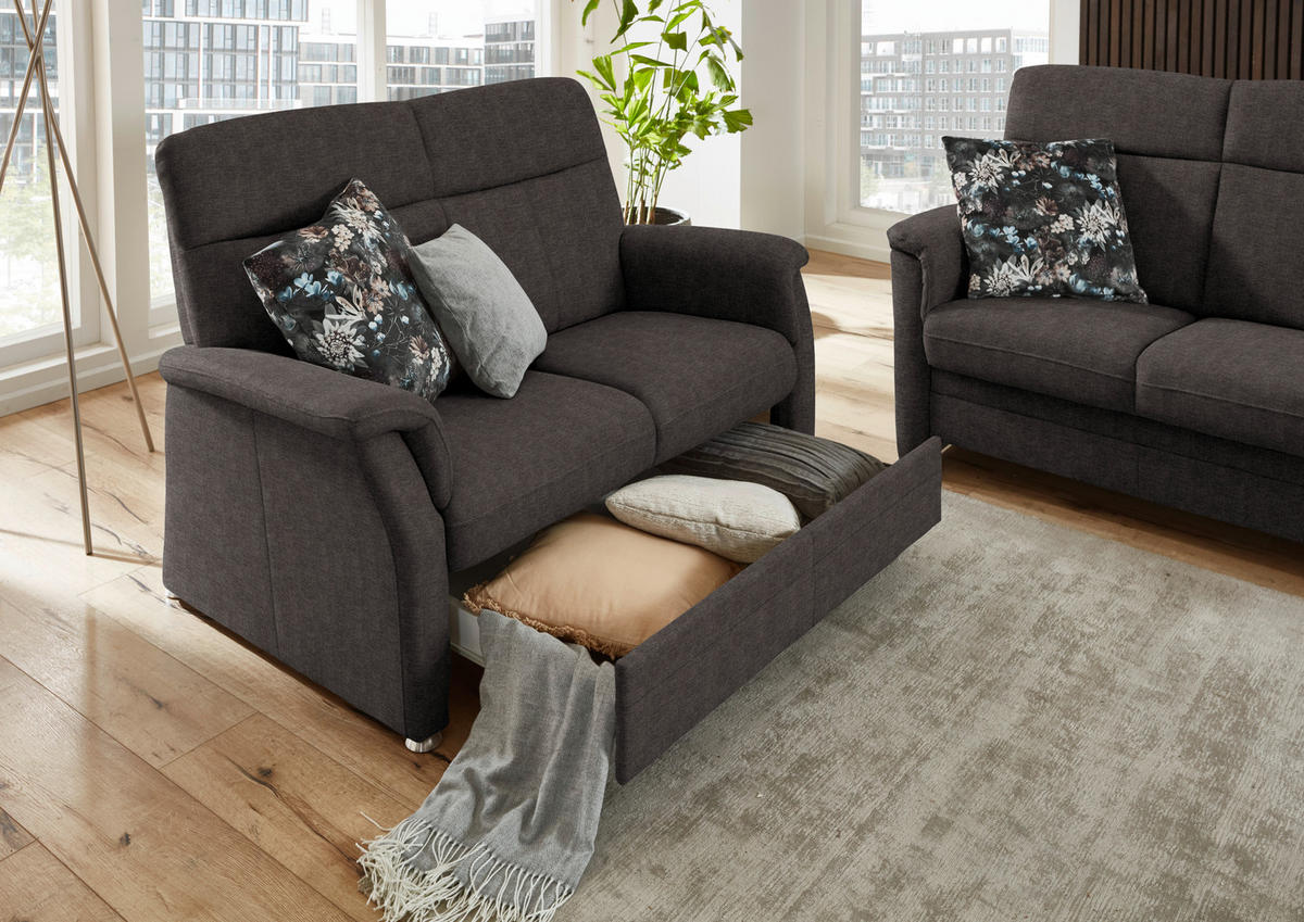 SITZGARNITUR  in Flachgewebe Dunkelbraun  - Dunkelbraun/Alufarben, KONVENTIONELL, Textil/Metall (142-194/100/89cm) - Beldomo Comfort