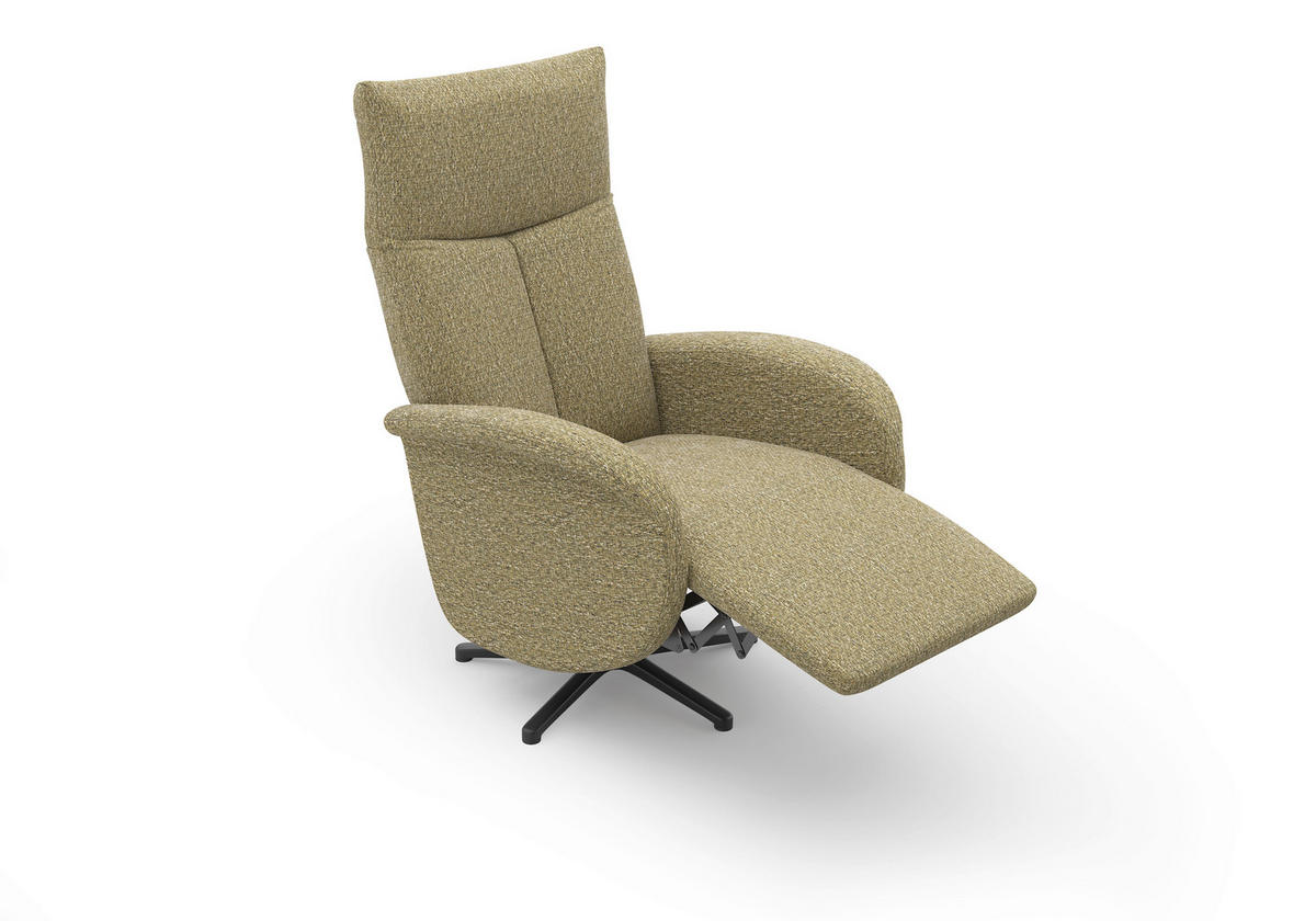RELAXSESSEL GLENDALE E Chenille Kopfteilverstellung, Rücken echt    - Schwarz/Olivgrün, KONVENTIONELL, Textil/Metall (75/112/82cm) - Sit & More