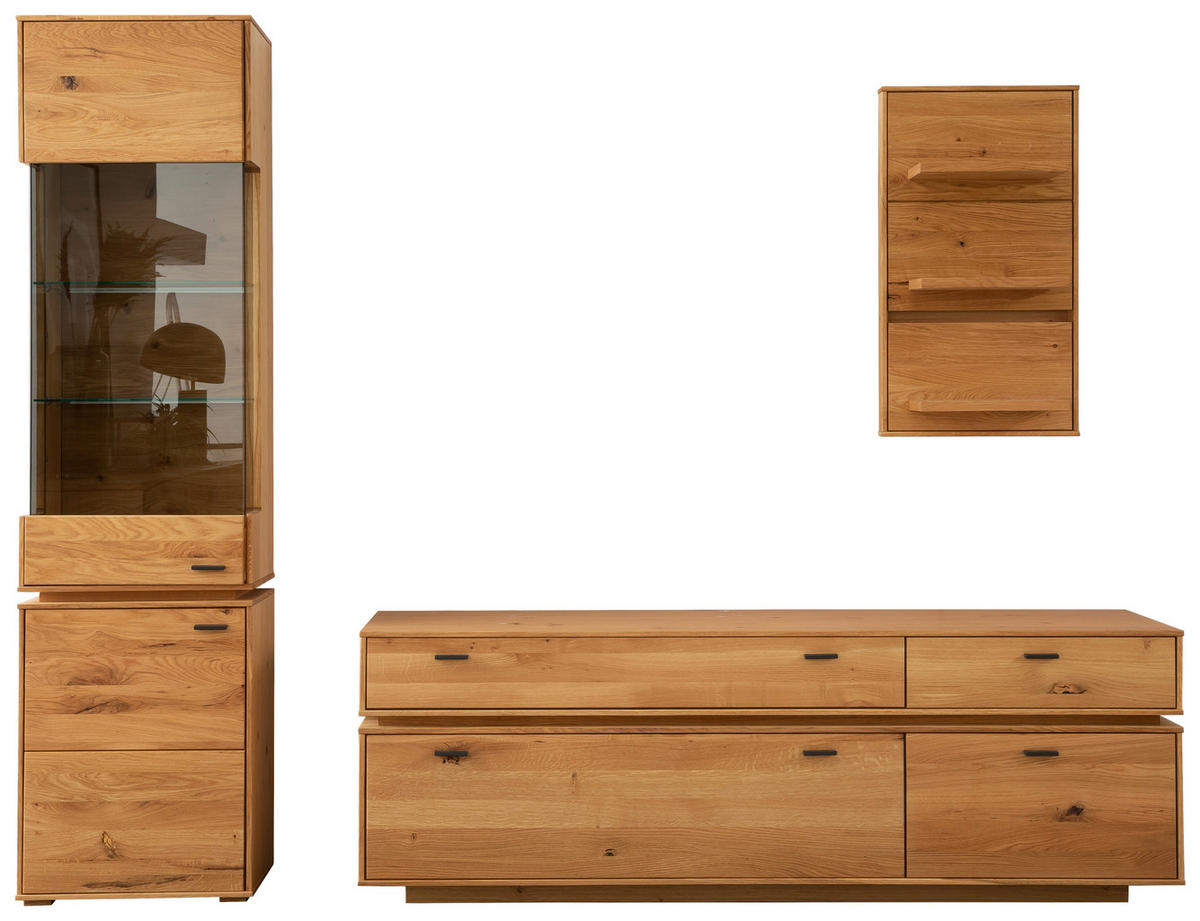 WOHNWAND  in Wildeiche  246/202/51 cm  - Wildeiche/Anthrazit, Natur, Glas/Holz (246/202/51cm) - MID.YOU