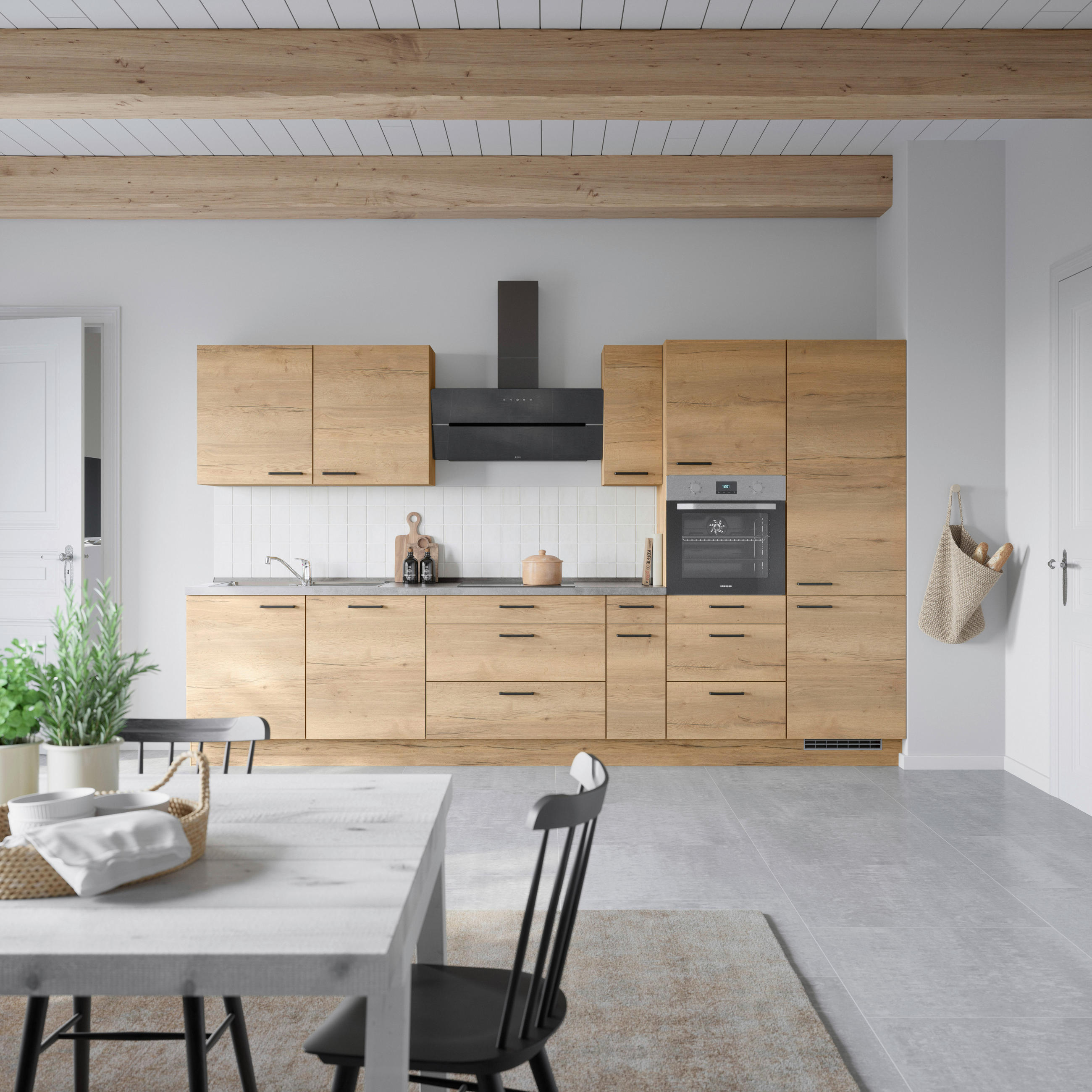 KÜCHENLEERBLOCK 360 cm   in Eichefarben, Schieferfarben  - Schieferfarben/Eichefarben, MODERN, Holzwerkstoff/Metall (360cm) - Nobilia