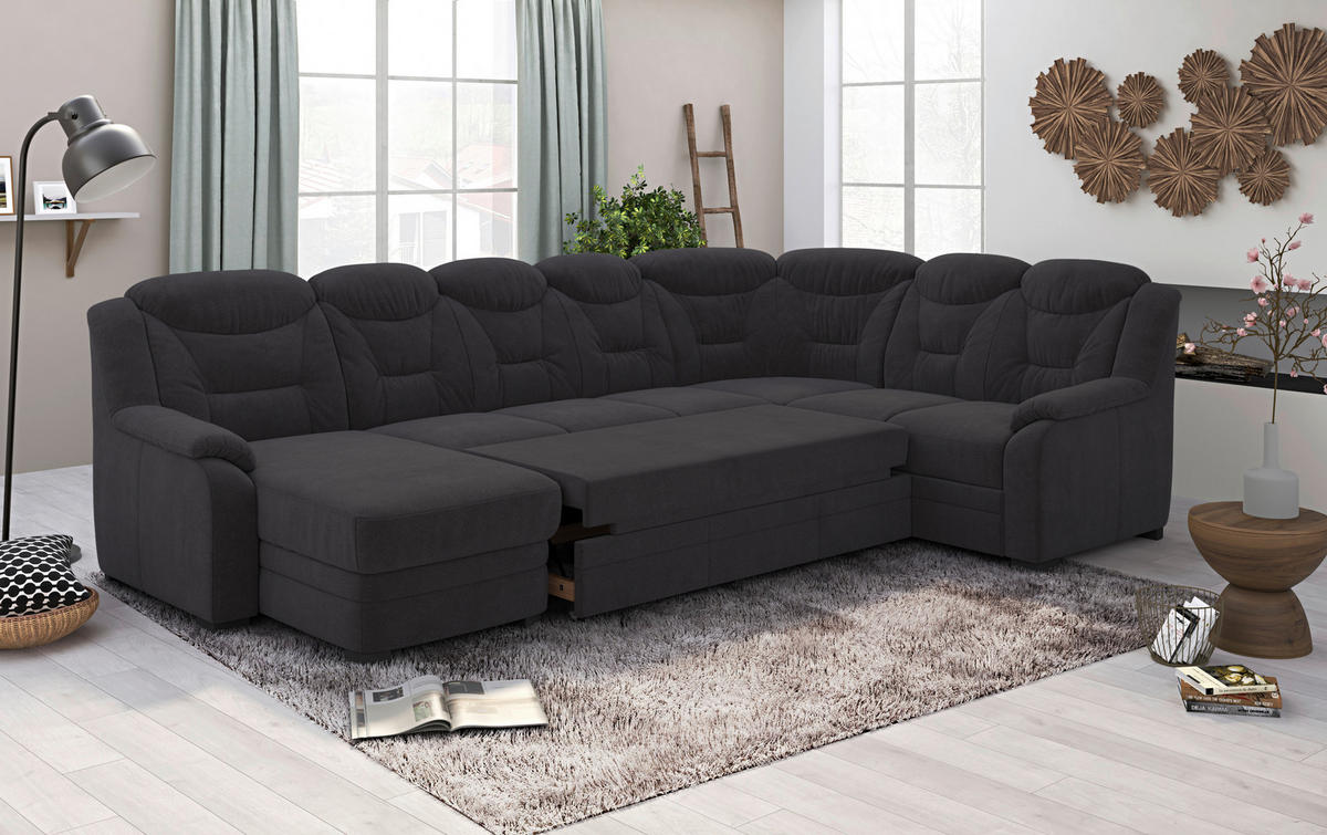 WOHNLANDSCHAFT in Chenille Schwarz  - Schwarz, Basics, Kunststoff/Textil (162/330/211cm) - MID.YOU