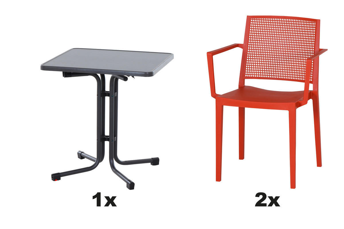 GARTENGARNITUR 3-teilig Stahl  - Anthrazit/Rot, Basics, Kunststoff/Metall (70/80/70cm) - Siena Garden