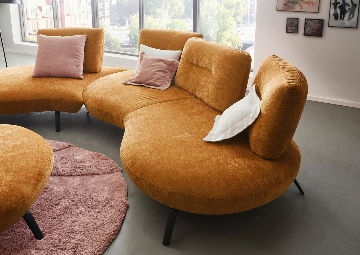BIGSOFA Flachgewebe Senfgelb  - Senfgelb/Schwarz, Design, Textil/Metall (456/93/138cm) - Moderano