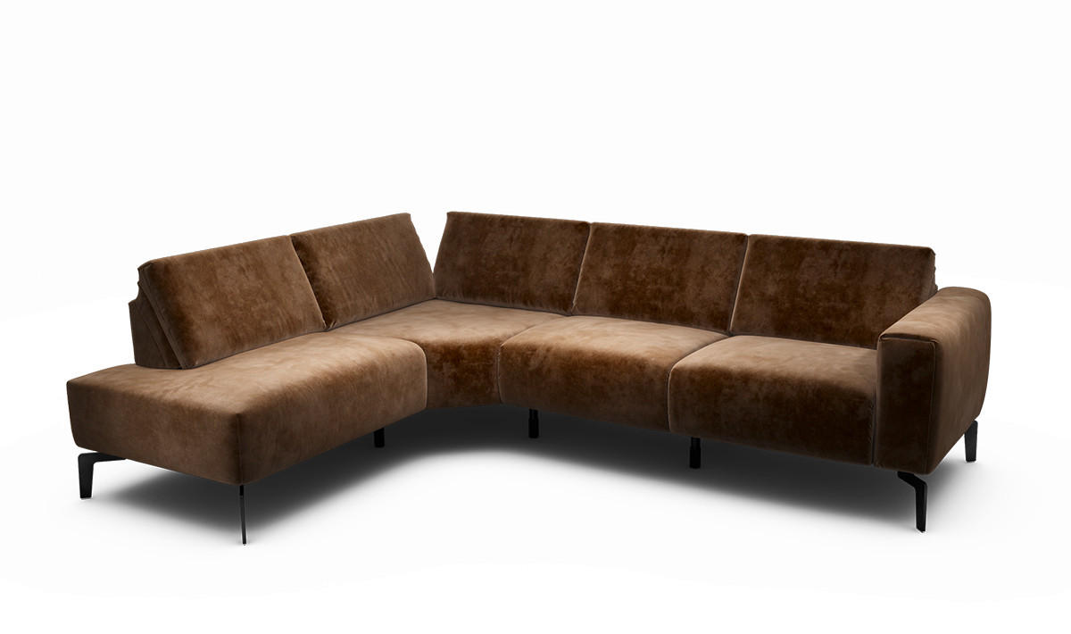 ECKSOFA Cosy Braun Samt  - Schwarz/Braun, Design, Textil/Metall (193/256cm) - SENSOO